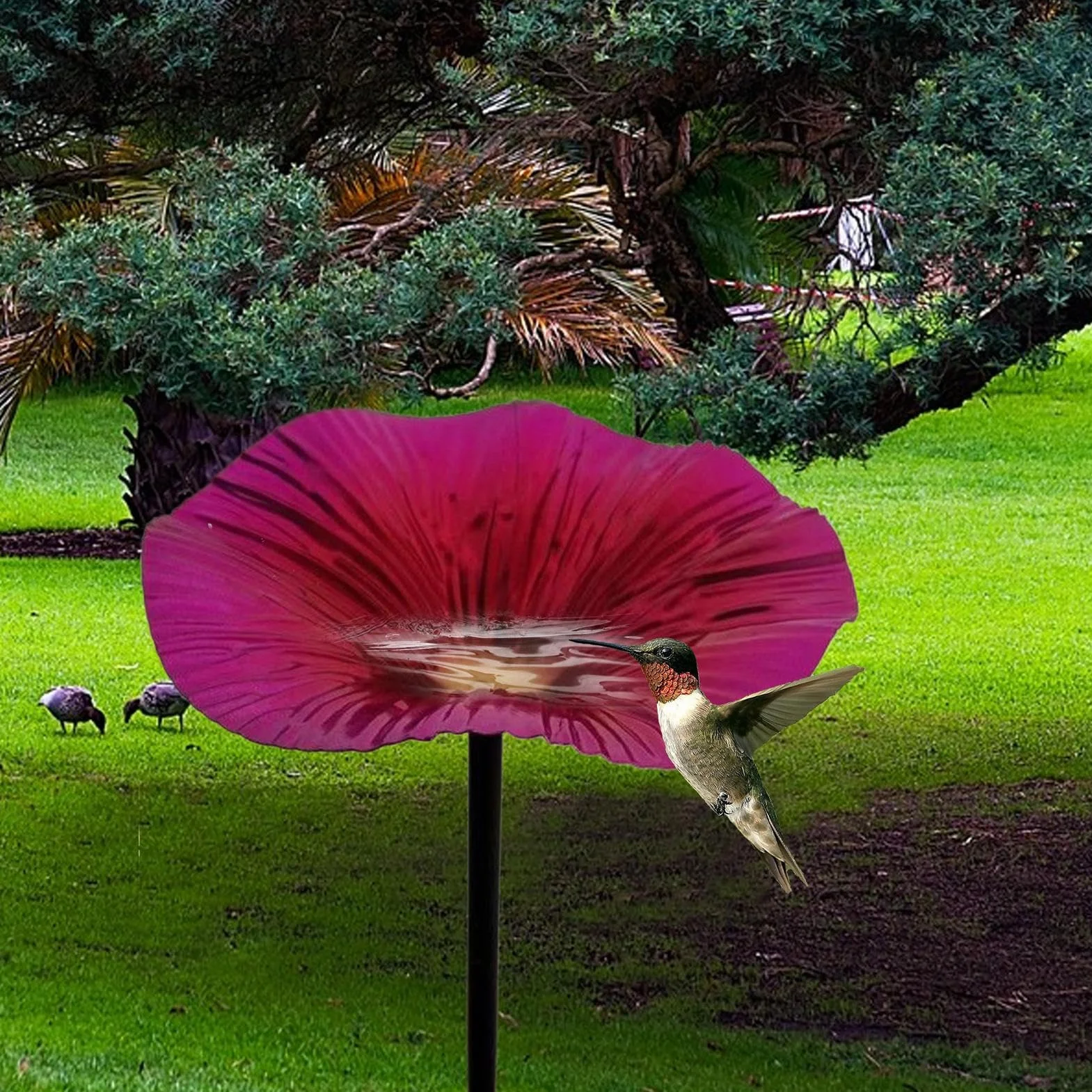 Soporte para Pájaros de Agua con Poste para Exterior Decoración Jardín Forma Flor
