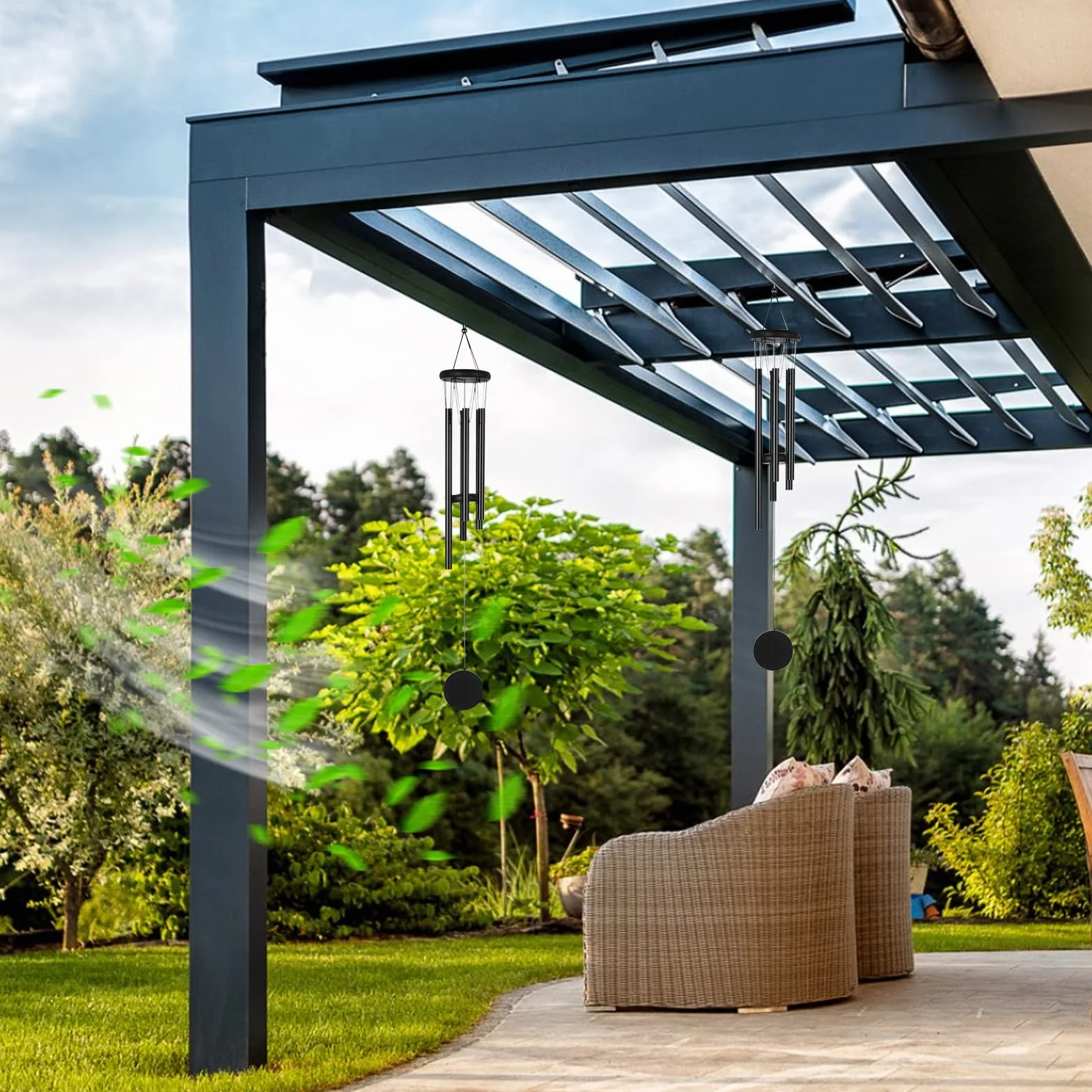 MIVIDE Carillones de Viento Metal Negro, 6 Tubos Campanas de Viento para Colgar al Aire Libre, Tiembre de Vienti Aluminio para Exterior, Decoración del Hogar, Jardín, Terraza, Regalos