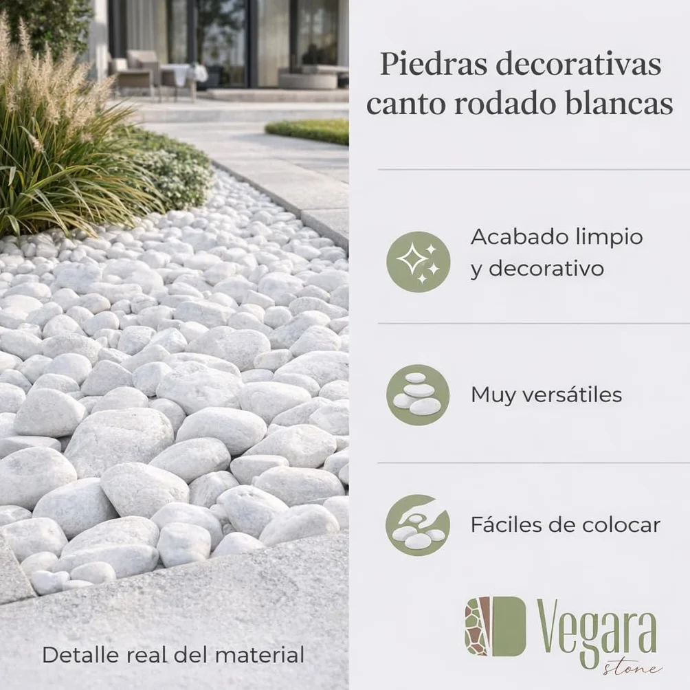 Vegara Stone Piedra Jardín Decoración Canto Rodado Blanco Puro 2-4 cm 25 kg