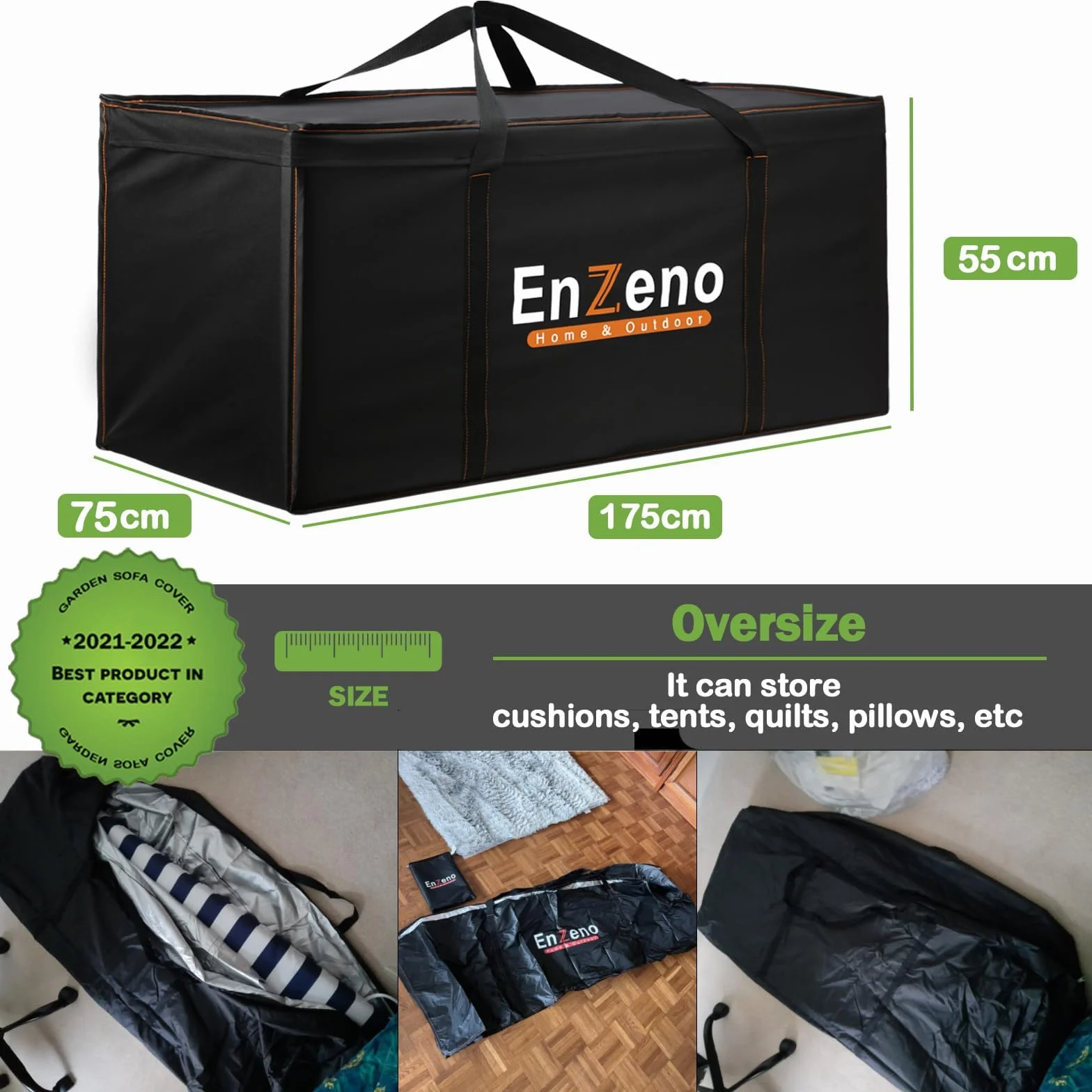 Enzeno Bolsa de almacenamiento para muebles de jardín anti-UV 175x75x55 cm