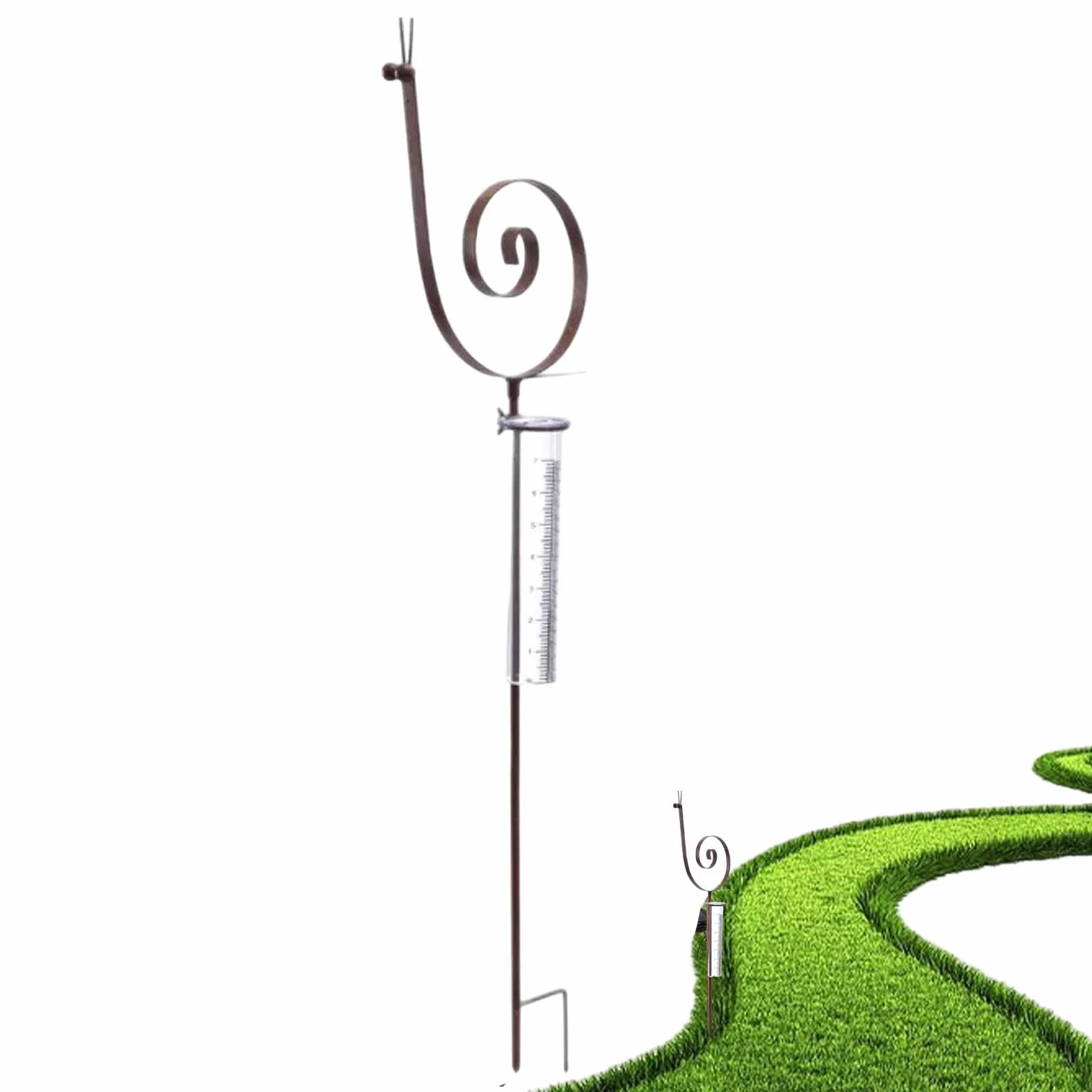 Decorative Rain Gauge Snail Shape Stake Rustproof Garden Rain Meter