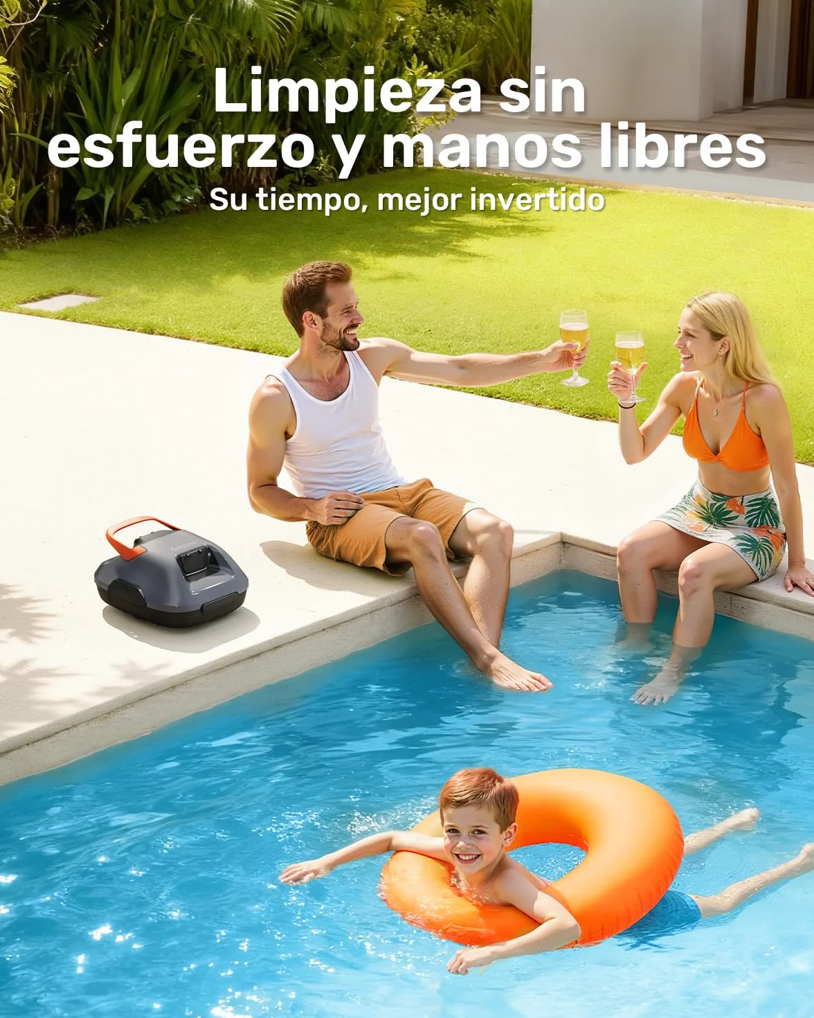 Gosvor Robot Limpiafondos Piscina Inalámbrico 90 Min Autonomía Autoestacionamiento 80m² Gris-Naranja