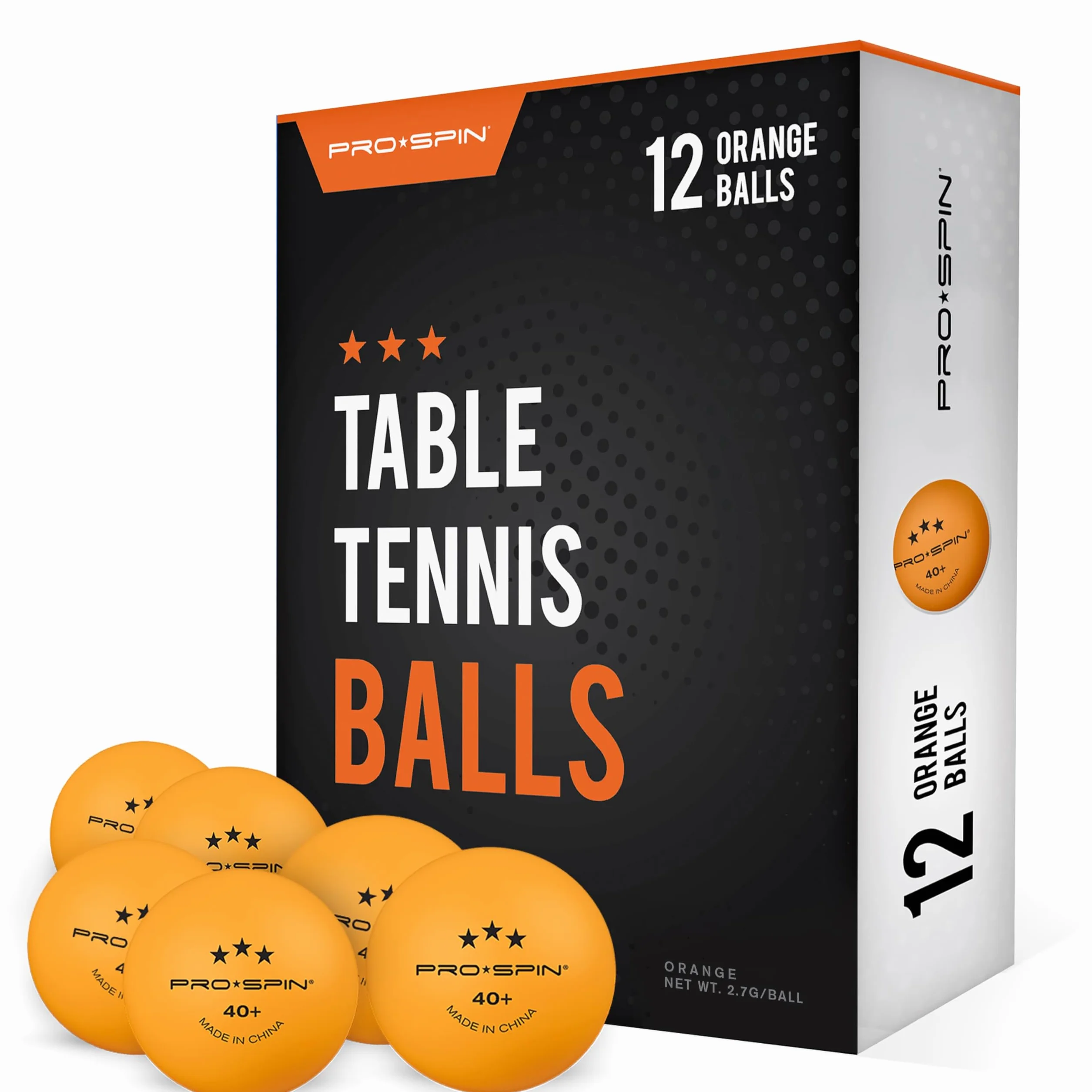 PRO-SPIN Pelotas de Ping Pong 3-Estrellas 40+ ABS Alto Rendimiento Durabilidad Interior Exterior Competición