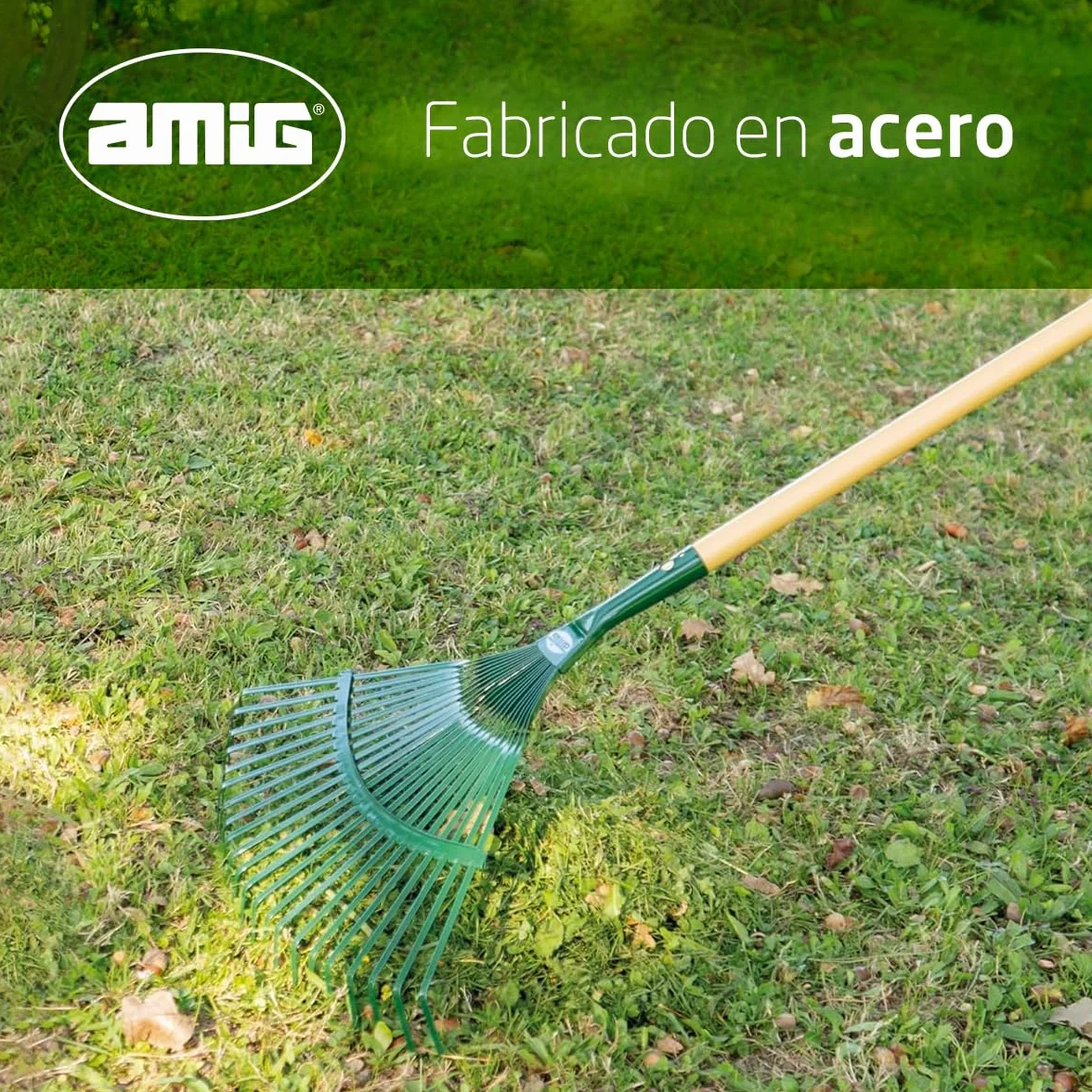 Amig Escoba de Jardín Acero Rastrillo 22 Púas Planas Metálicas 400 mm