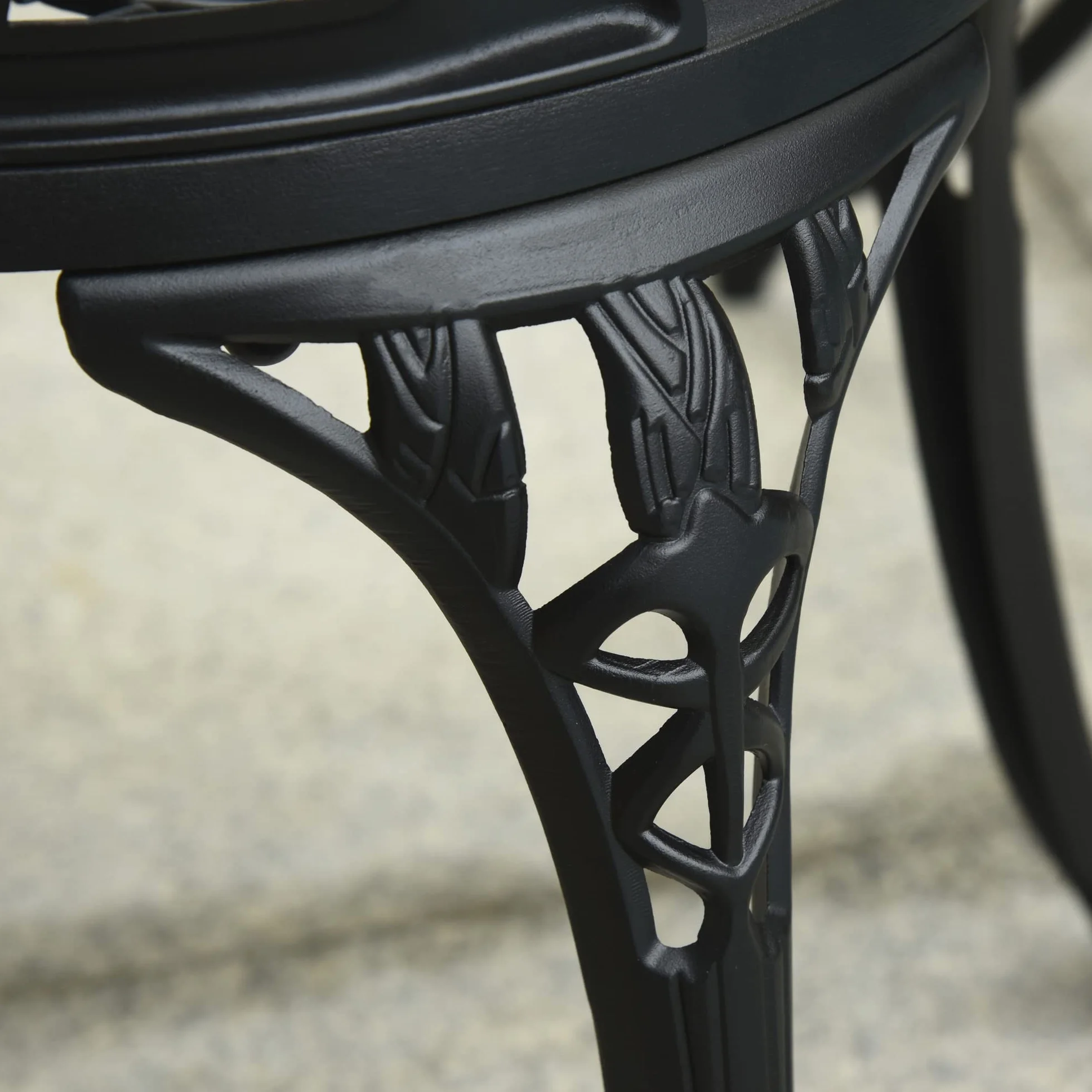 Outsunny Conjunto de Mesa y Sillas de Terraza Exterior de Aluminio de 3 Piezas Muebles de Jardín con Respaldo con Patrón de Tulipán y Mesa con Orificio para Sombrilla Negro
