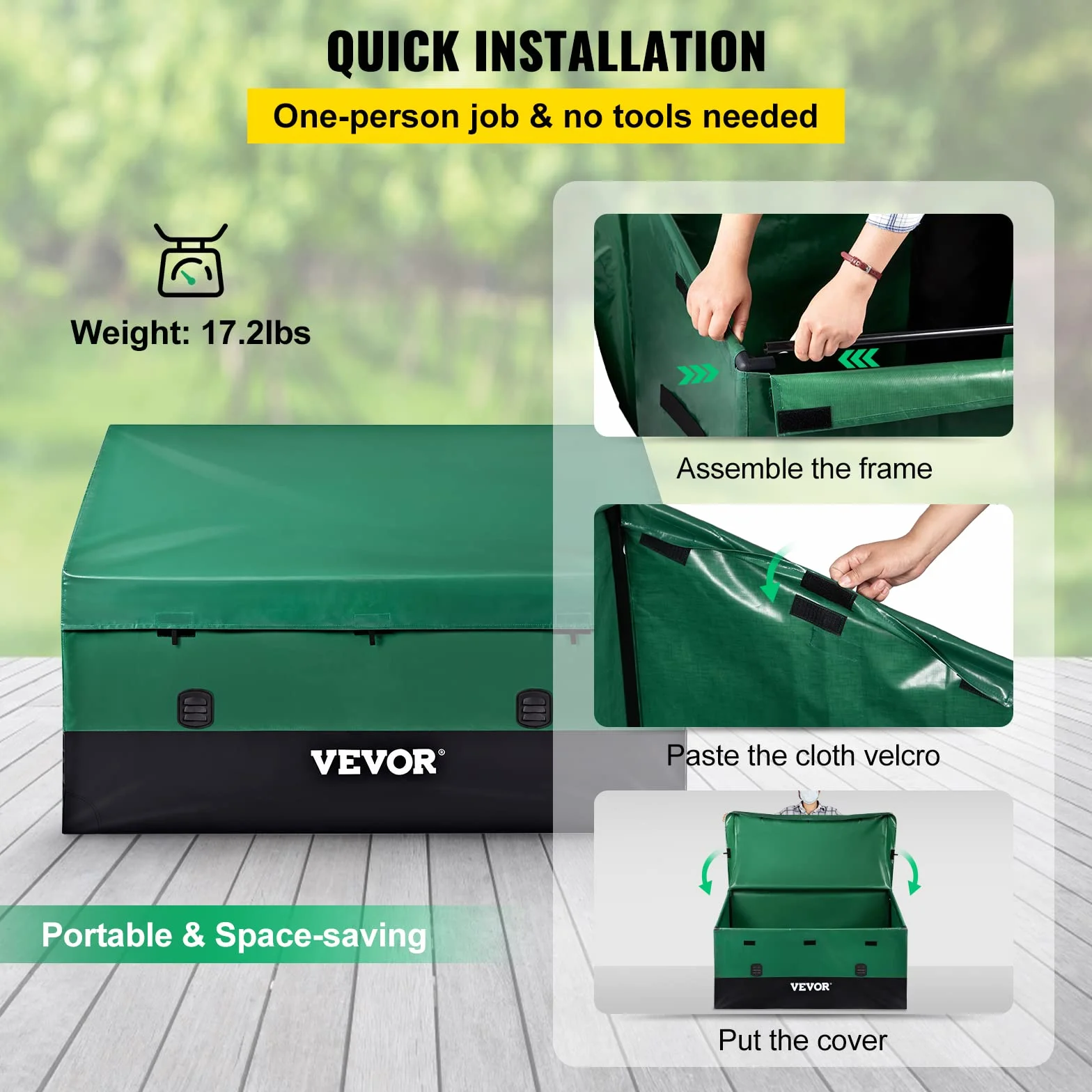 VEVOR Caja de Almacenamiento 230 Galones Arcón de Almacenaje para Jardín Tela Lona de PE 147 x 86 x 108 x 77 cm Verde