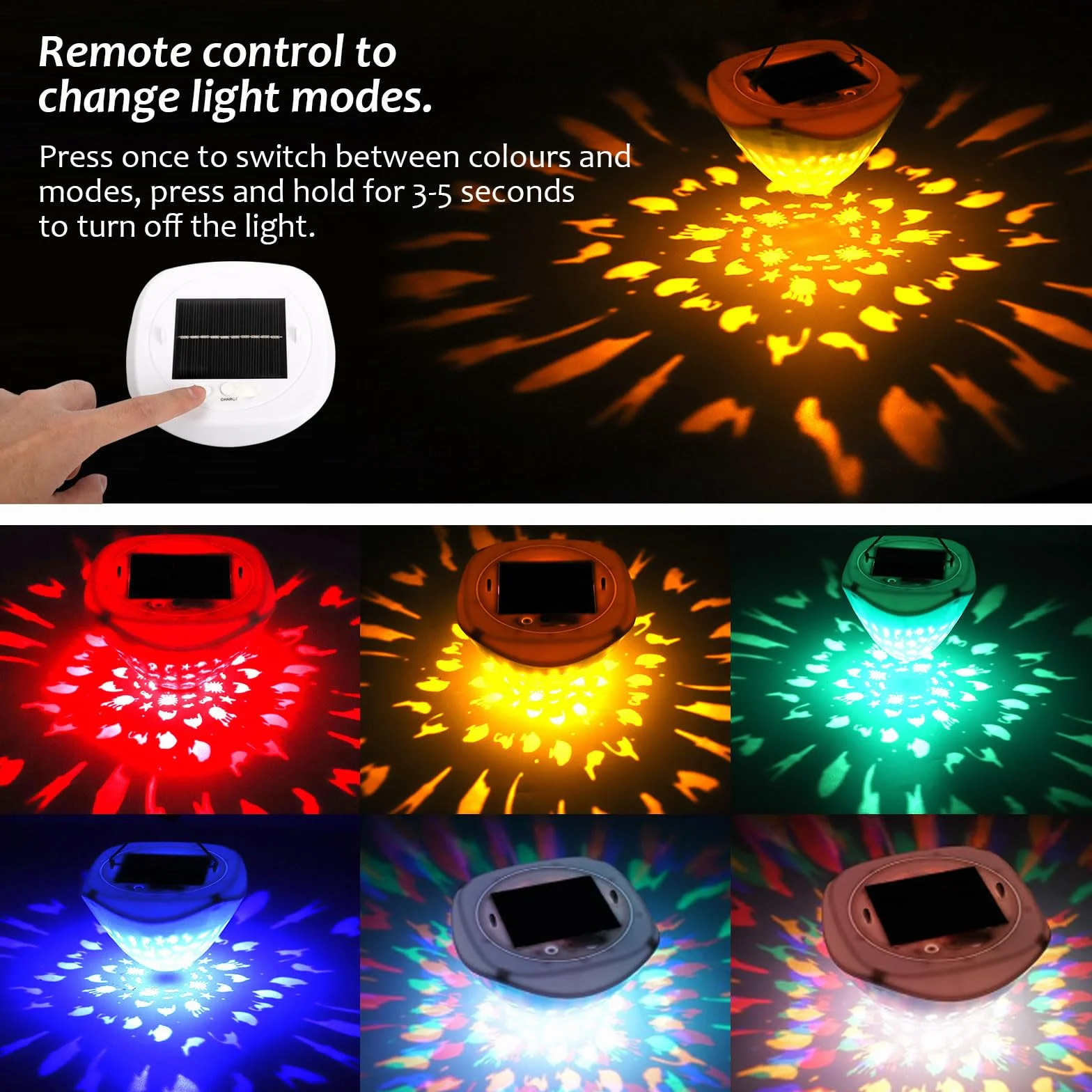 Longzhuo Iluminación solar para piscina flotante USB bajo el agua con mando a distancia