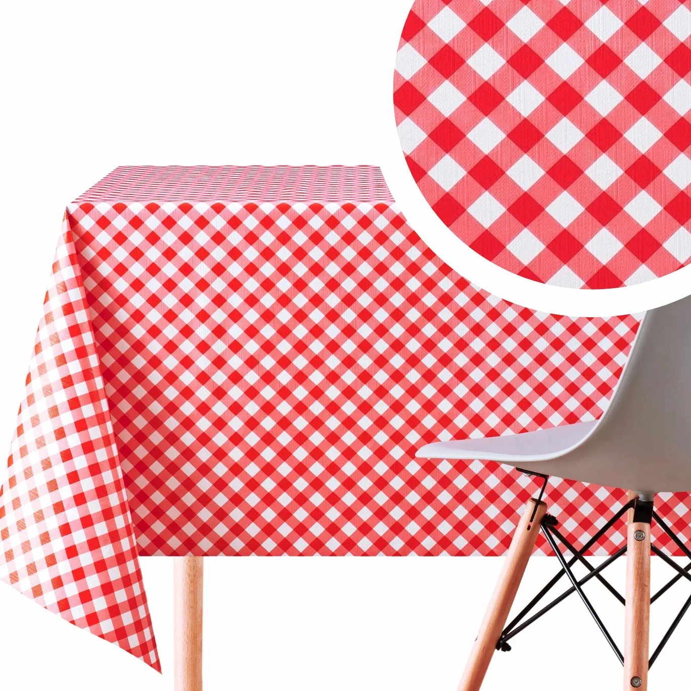Mantel PVC Rectangular 200x140 cm Patrón Vichy Rojo y Blanco Impermeable para Mesa