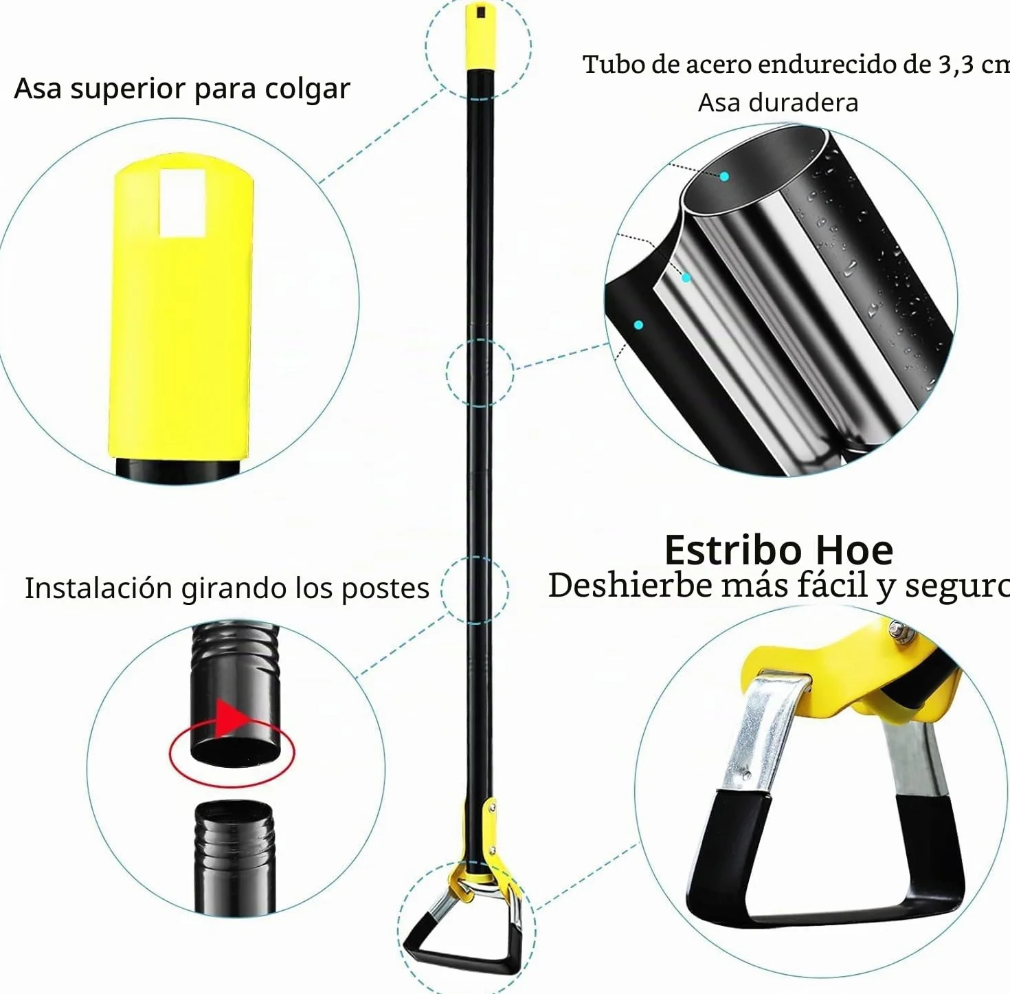 FLY HAWK Azada de jardín ajustable 76-228cm acero inoxidable mango robusto