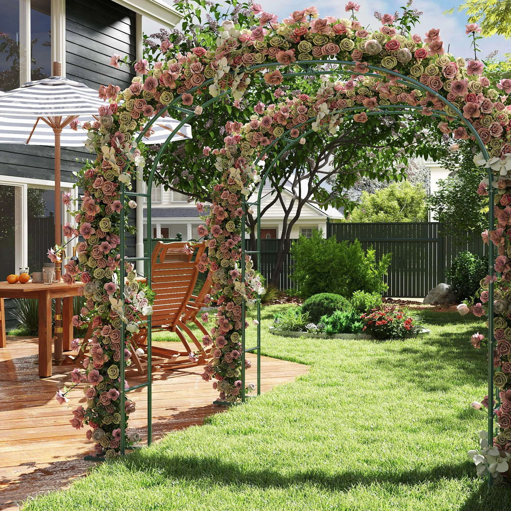 FIVMEN Arco para rosas de metal 240 x 192 x 38 cm resistente a la intemperie verde