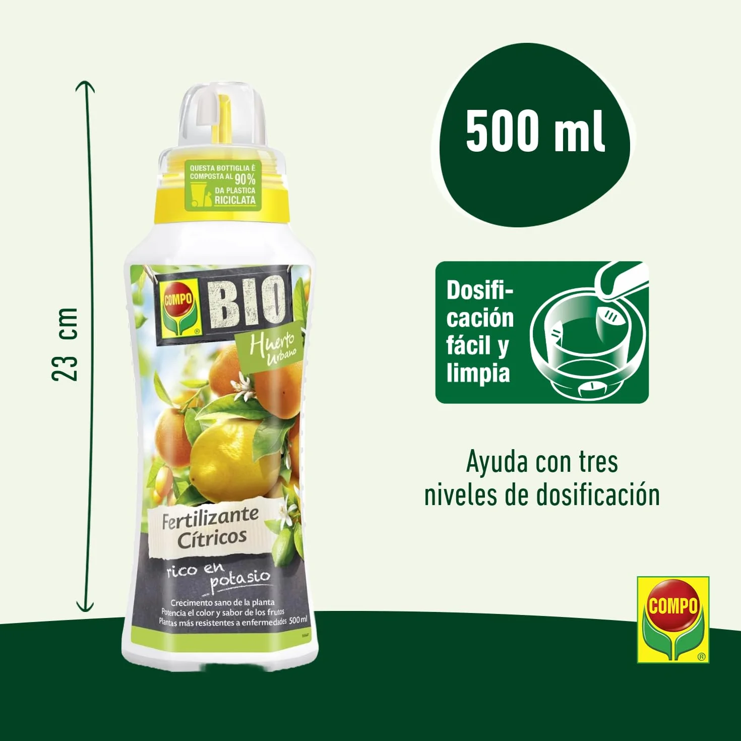 COMPO Fertilizante Cítricos Huerto Urbano, Rico en Potasio, 500mL