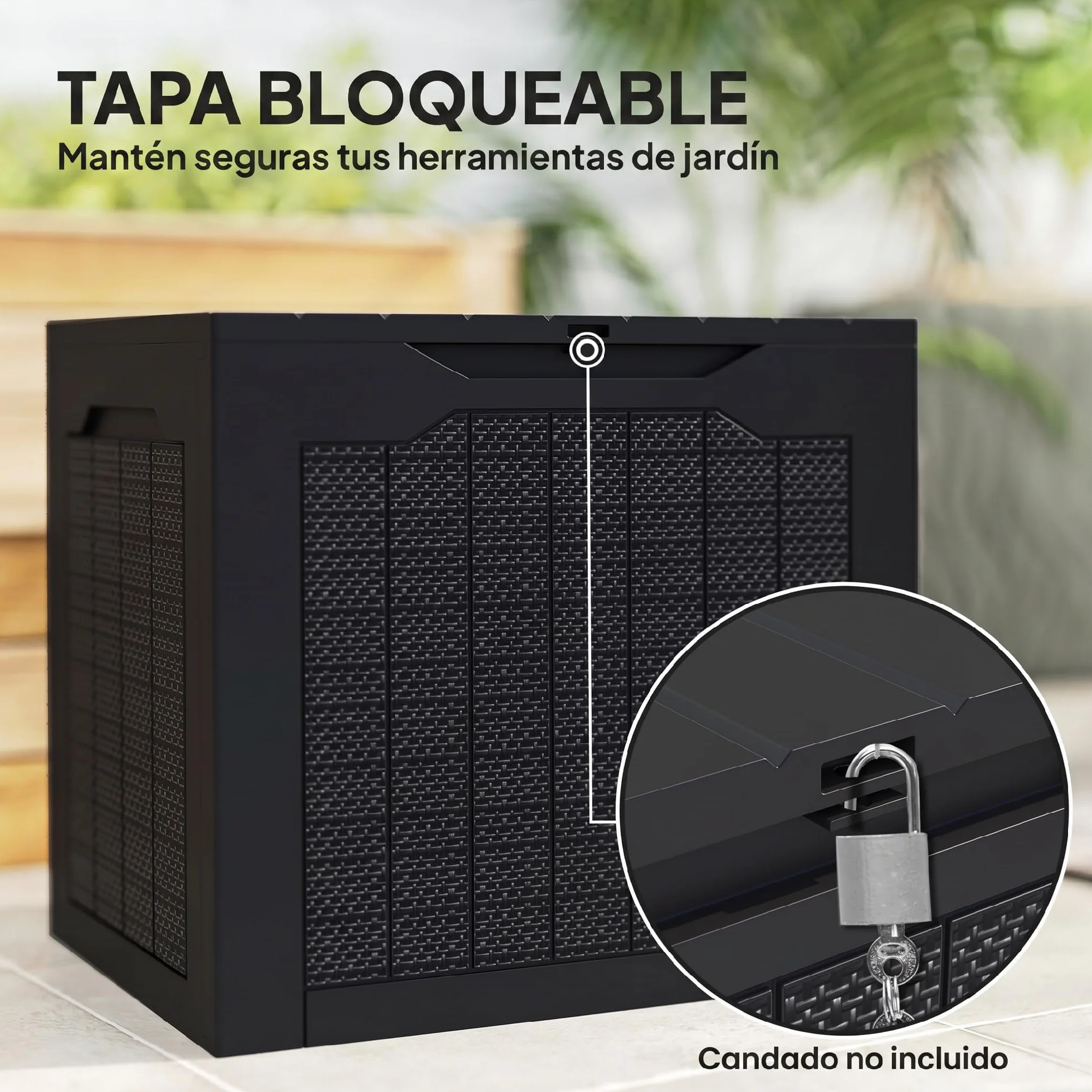 Outsunny Baúl de Almacenaje Exterior 93L Arcón de Jardín Plástico Impermeable 56x41x50 cm Negro