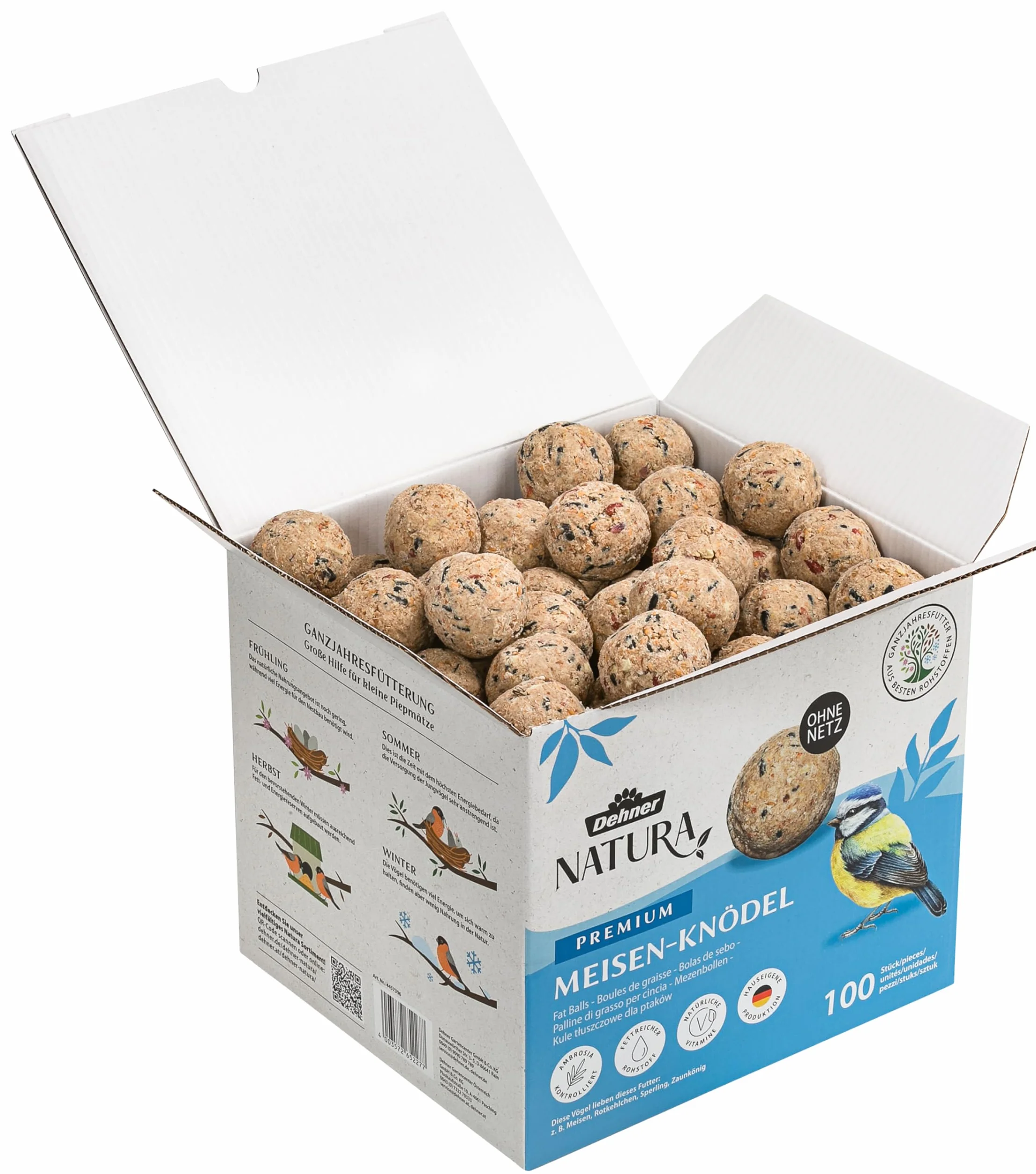 Dehner Natura albóndigas de Grasa para pájaros sin Red 100 Piezas 90g 9kg Caja FSC