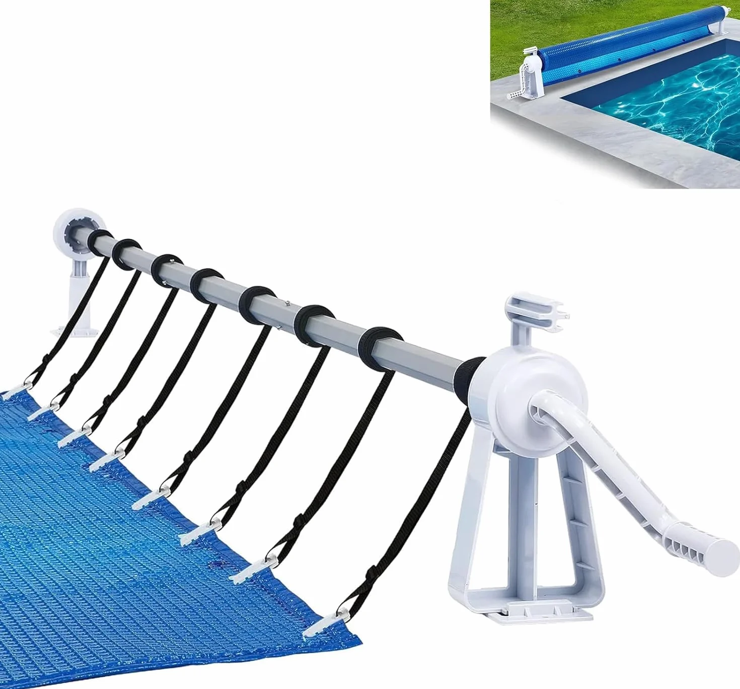 ACXIN Enrollador de piscina ajustable 1,05–6,15 m, enrollador de lona solar con manivela manual, telescópico de aluminio
