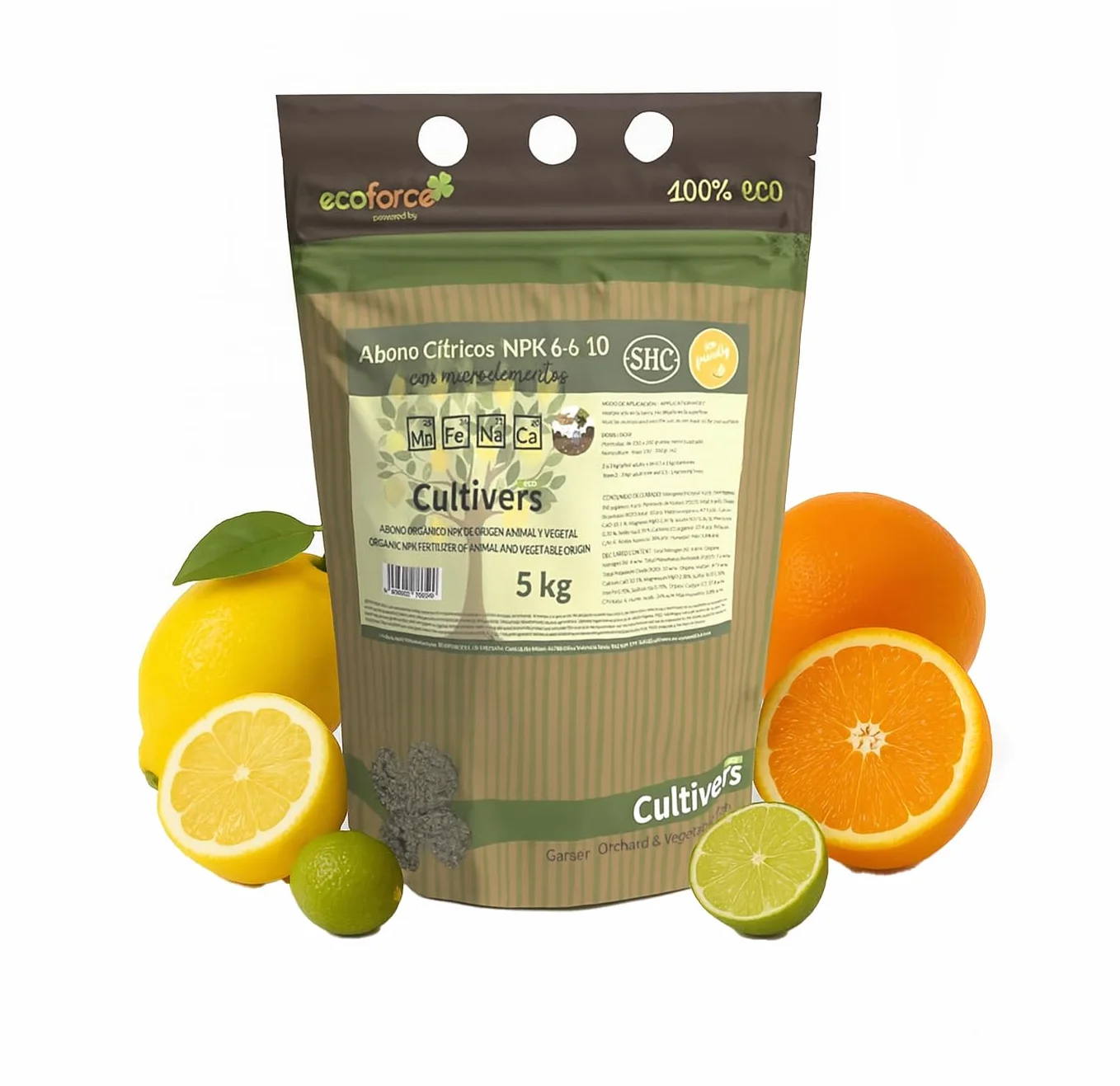 CULTIVERS Abono Cítricos Ecológico NPK 5 kg Hierro Magnesio Calcio Azufre 50% Materia Orgánica 34% Ácidos Húmicos