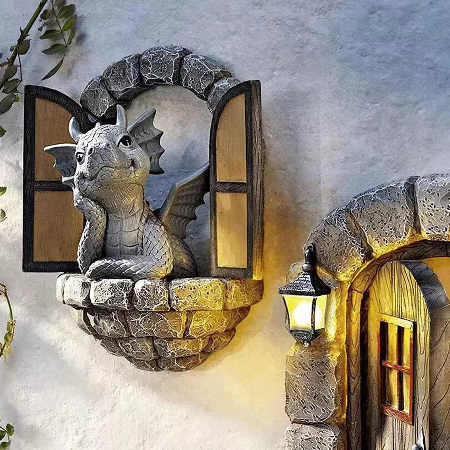 Escultura de dragón de resina para jardín, patio y pared, decoración de árbol