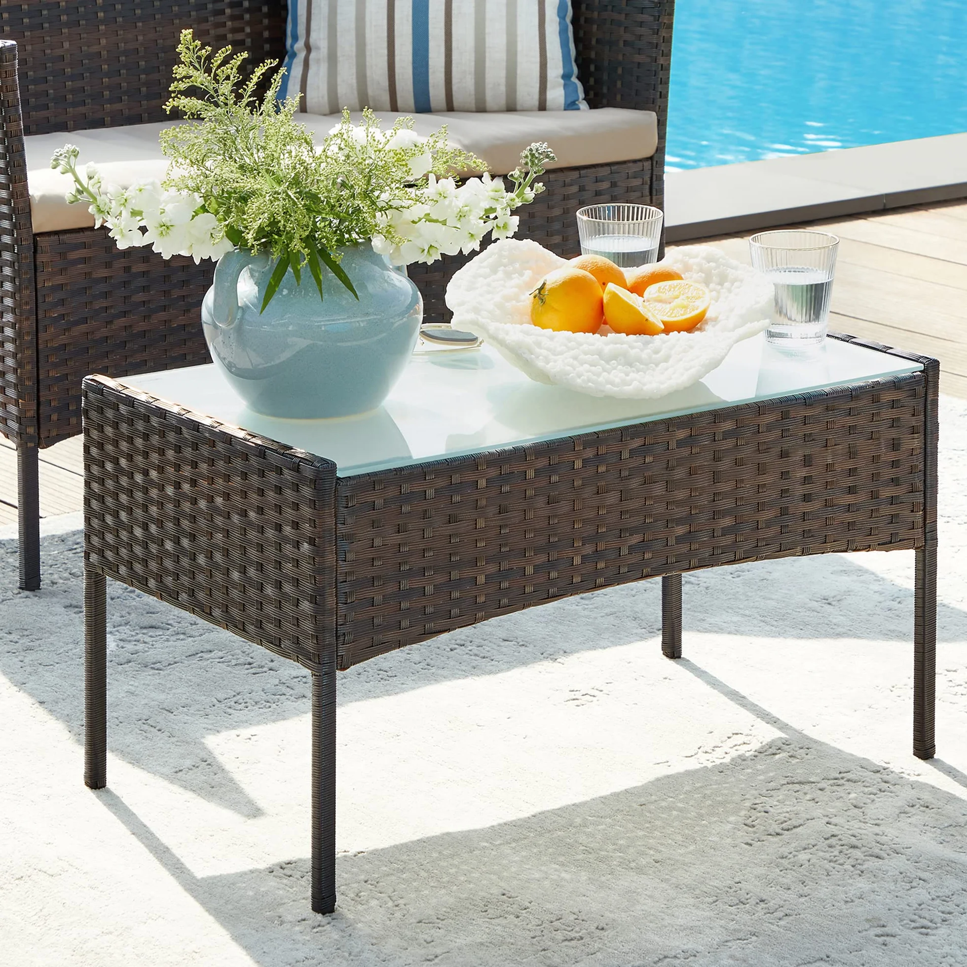 SONGMICS Conjunto de Muebles de Jardín Ratán Mimbre PE Marrón GGF004K05