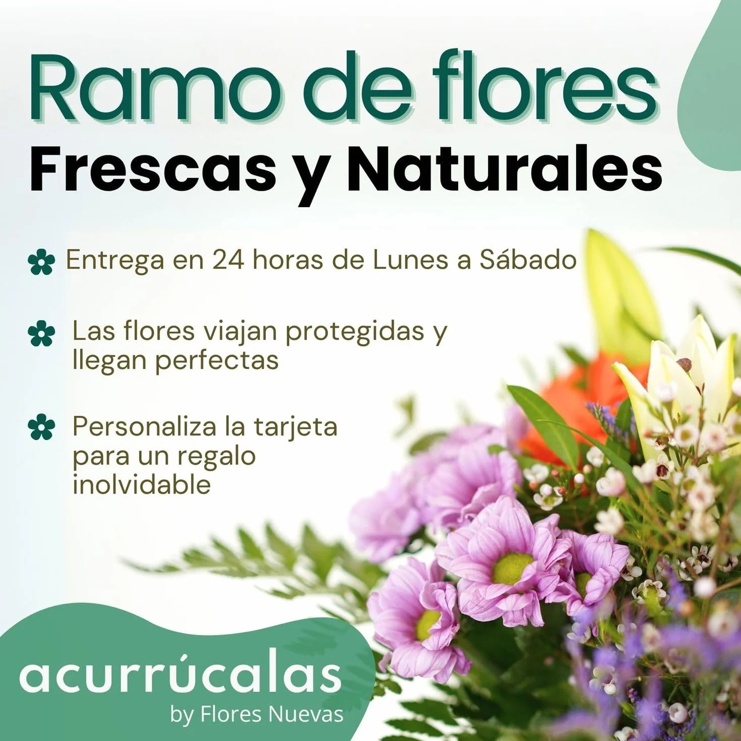 Ramo de Flores Naturales con Dedicatoria - Flores Frescas para el Día de la Madre