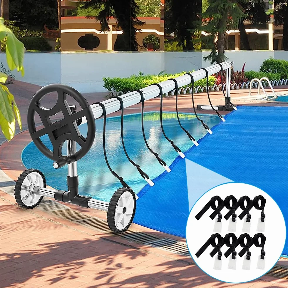 Kit de Fijación para Carrete de Cubierta Solar, Universal Clip con 8 Correas de Nailon, Placas y Hebillas