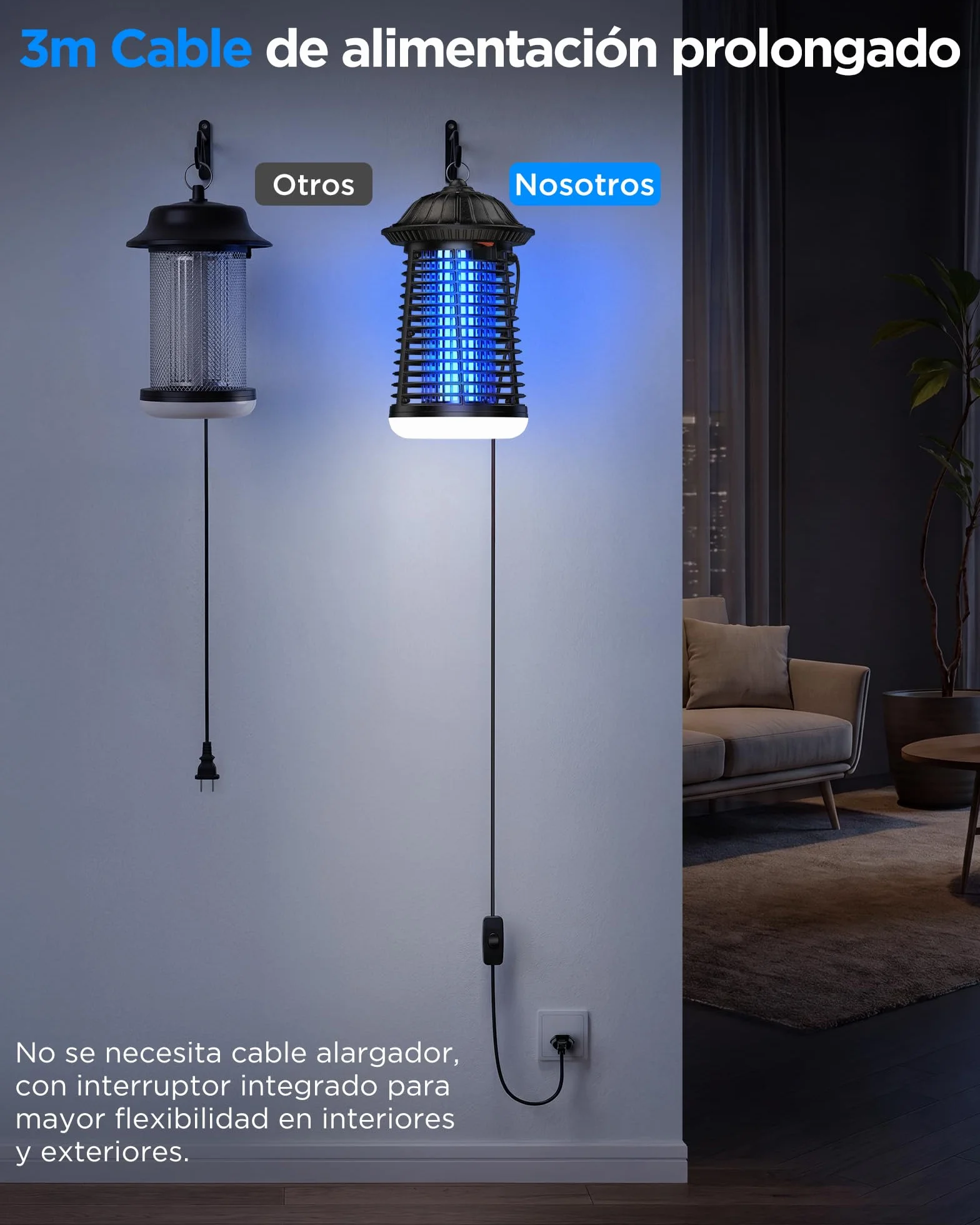 Lámpara Antimosquitos LED VIWAVE 4200V 15W UV Mata Mosquitos Eléctrico Exterior Interior IPX4 150m²