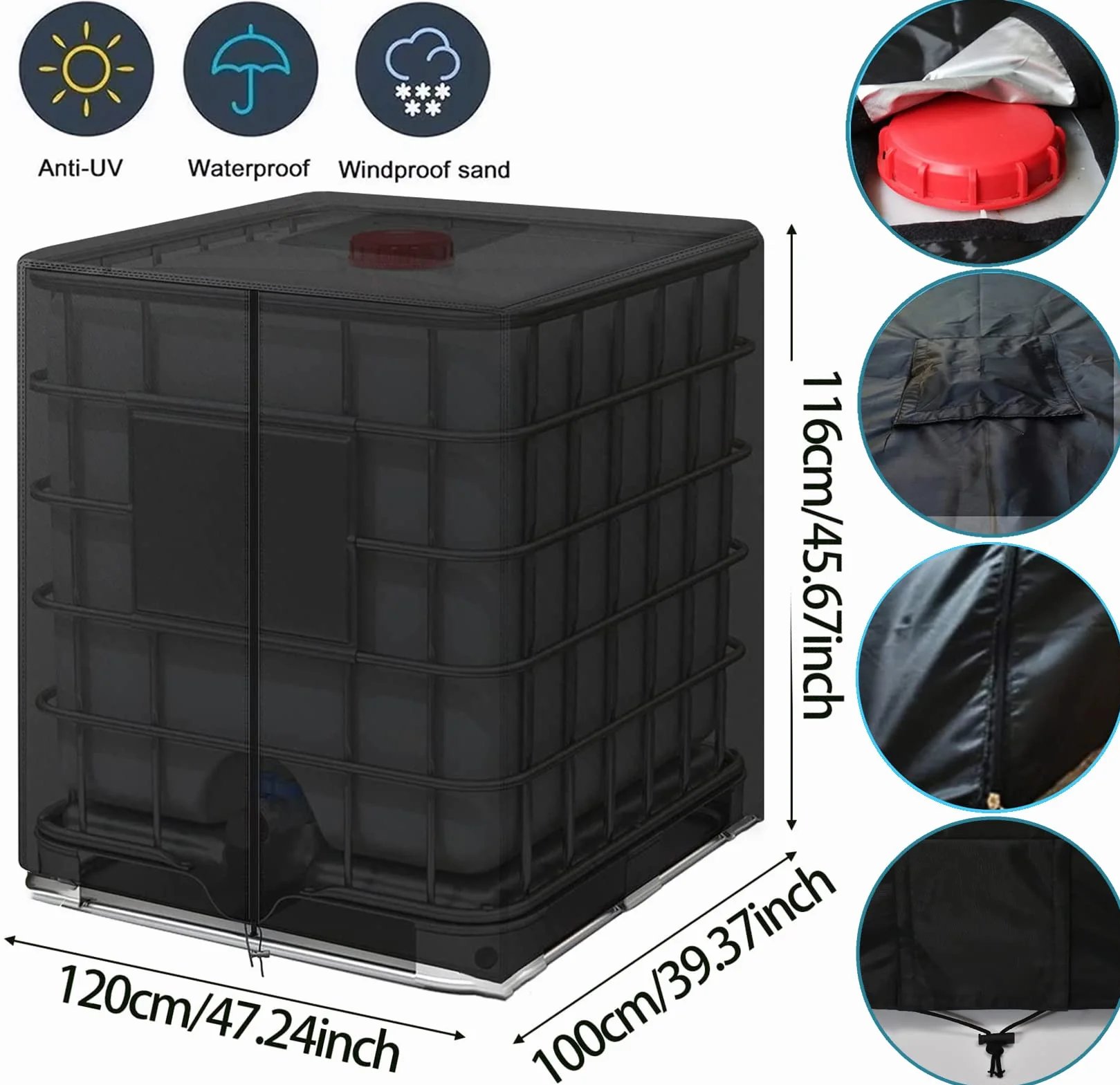 Cubierta para Tanque de Agua IBC 1000 L, Anti-UV 420D Resistente a la Rotura