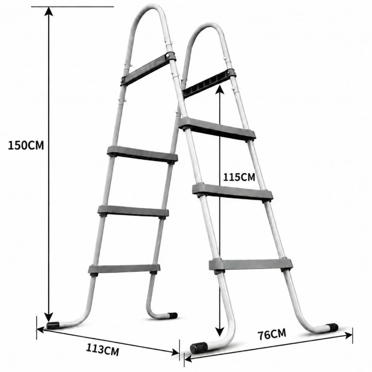 Escalera de piscina estable de metal hasta 107 cm, escalones anchos, montaje rápido