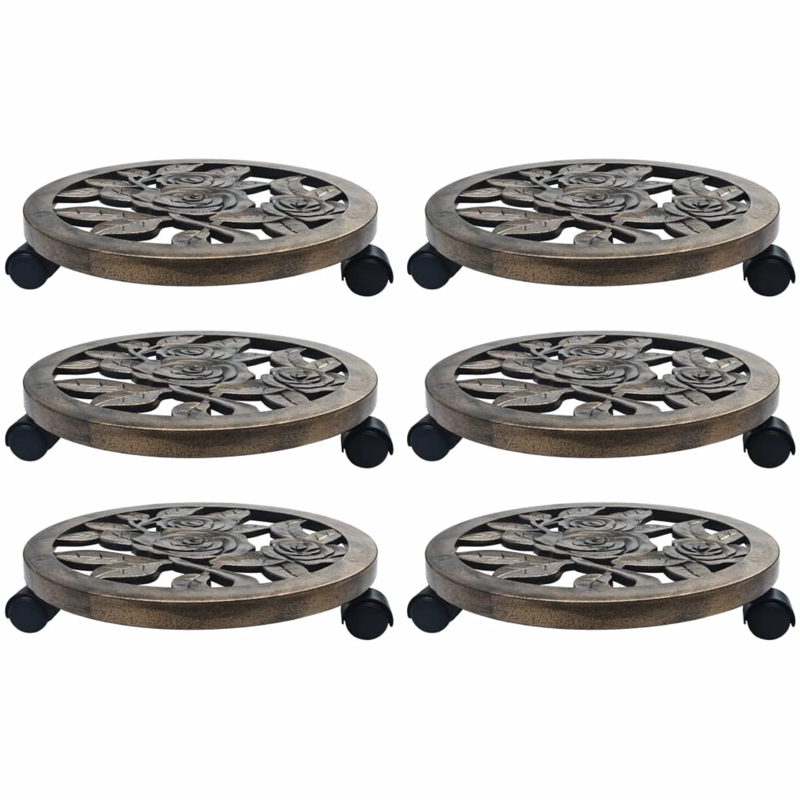 SHUJING Soporte con Ruedas de Plantas 6 uds, Plataforma con Ruedas, Ruedas para Macetas, Transportadores Macetas, Soporte para Macetas, plástico Color Bronce 38 cm