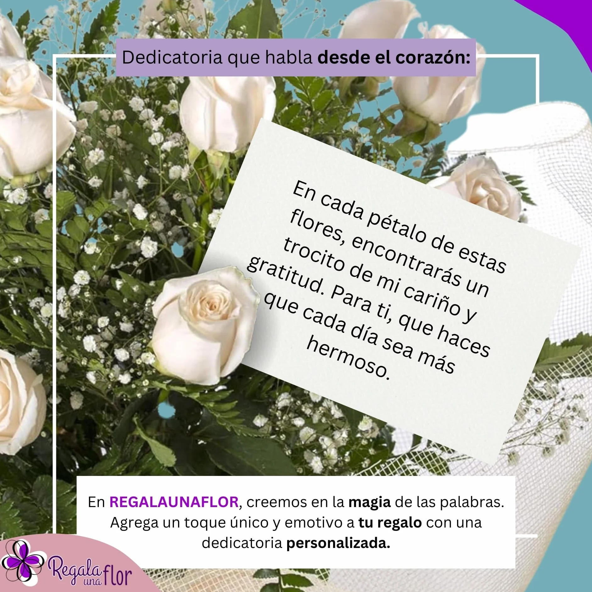 Ramo de flores naturales a domicilio 12 rosas blancas con tarjeta dedicatoria