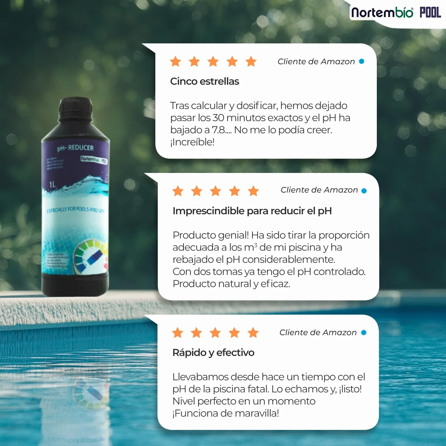 NortemBio Pool pH Minus, Reductor pH Liquido, Disminuir pH Piscina y SPA, Regulador y Equilibrador pH, Mejora la Calidad del Agua de Forma 100% Natural 1 L