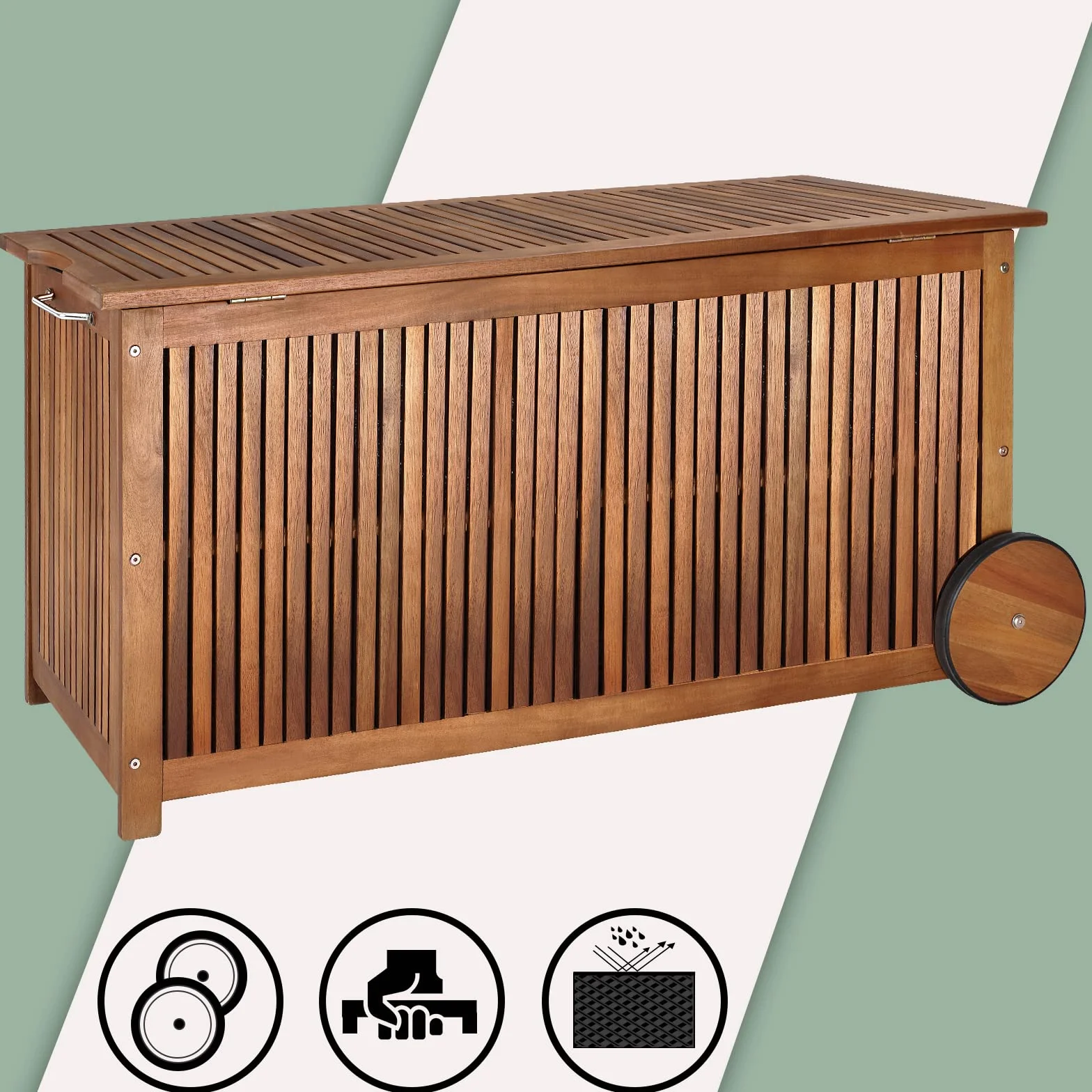 CASARIA Baúl de Almacenaje Exterior 350L Madera de Acacia con Ruedas 120x55x60cm