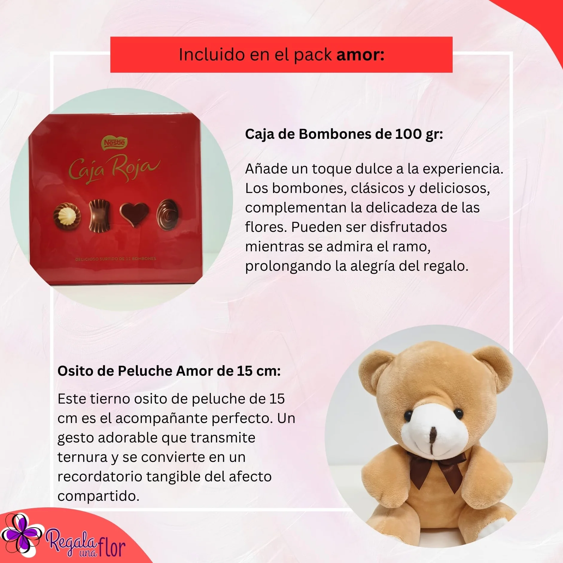 Ramo de 6 rosas naturales a domicilio con bombones, osito y tarjeta