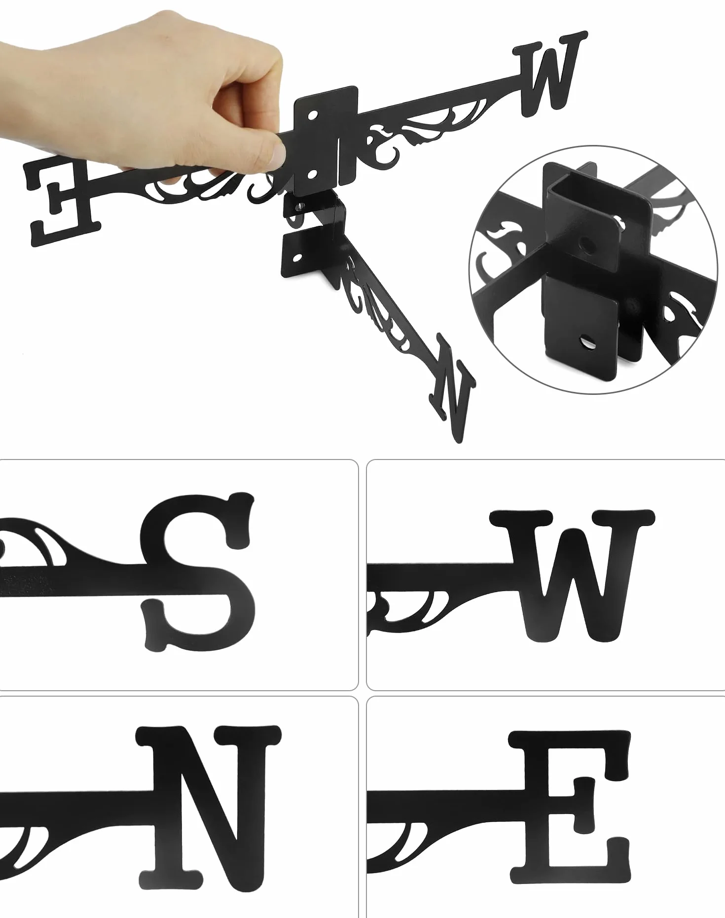 QWORK® Weathercock Weather Veleta Retro Metal Indicador de dirección del Viento para Techo jardín