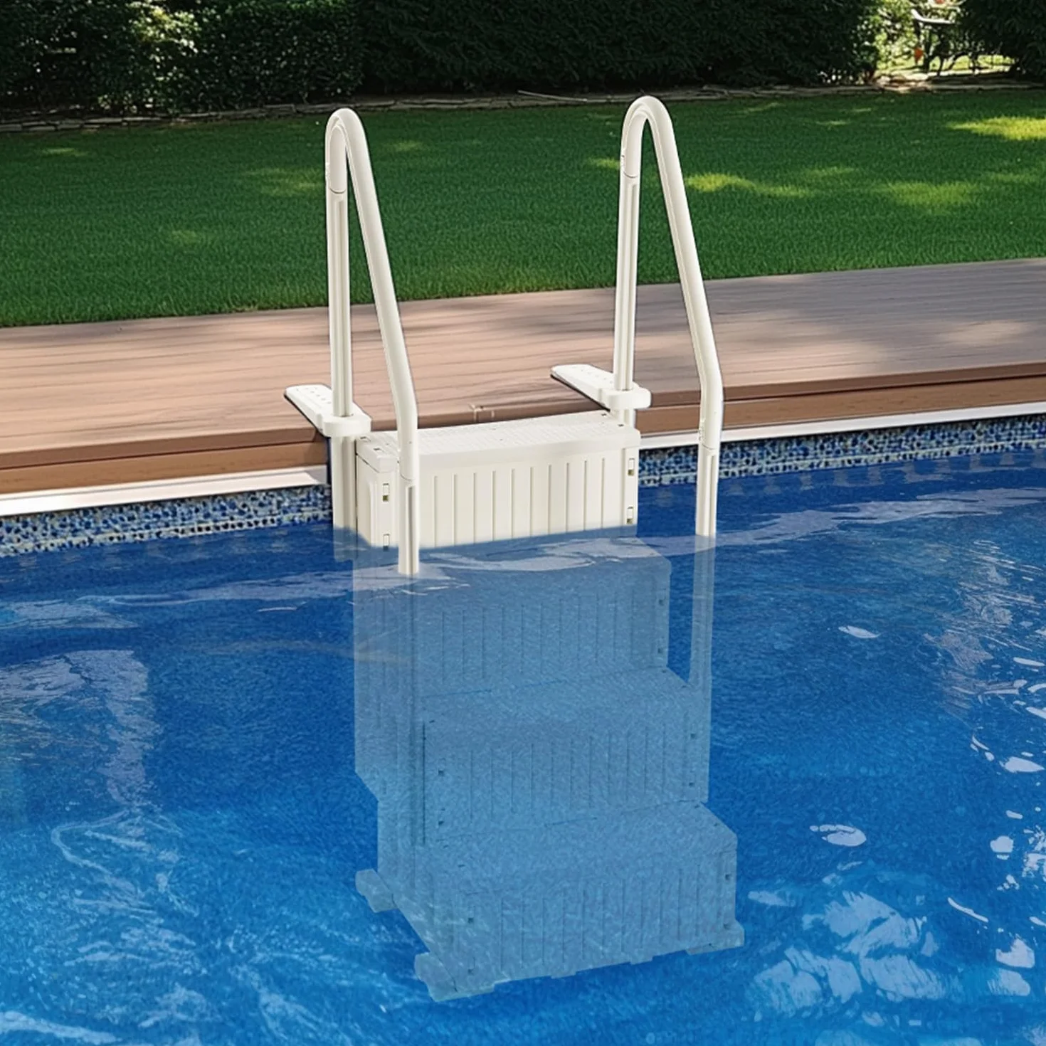 VEVOR Escalera para Piscina 4 Escalones con Pasamanos Dobles Antideslizantes 181,4 kg 874 x 808 x 1985 mm Blanco Leche