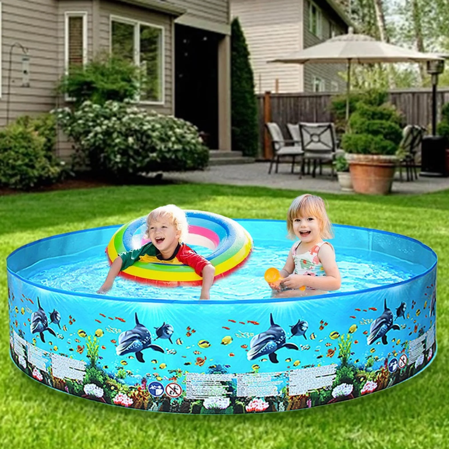 Piscina Plegable Bañera No Inflable para Natación Y Diversión En Verano | Piscina De Agua Plegable para Jardín Patio Césped Exterior en Verano con Mascotas Niños y Adultos