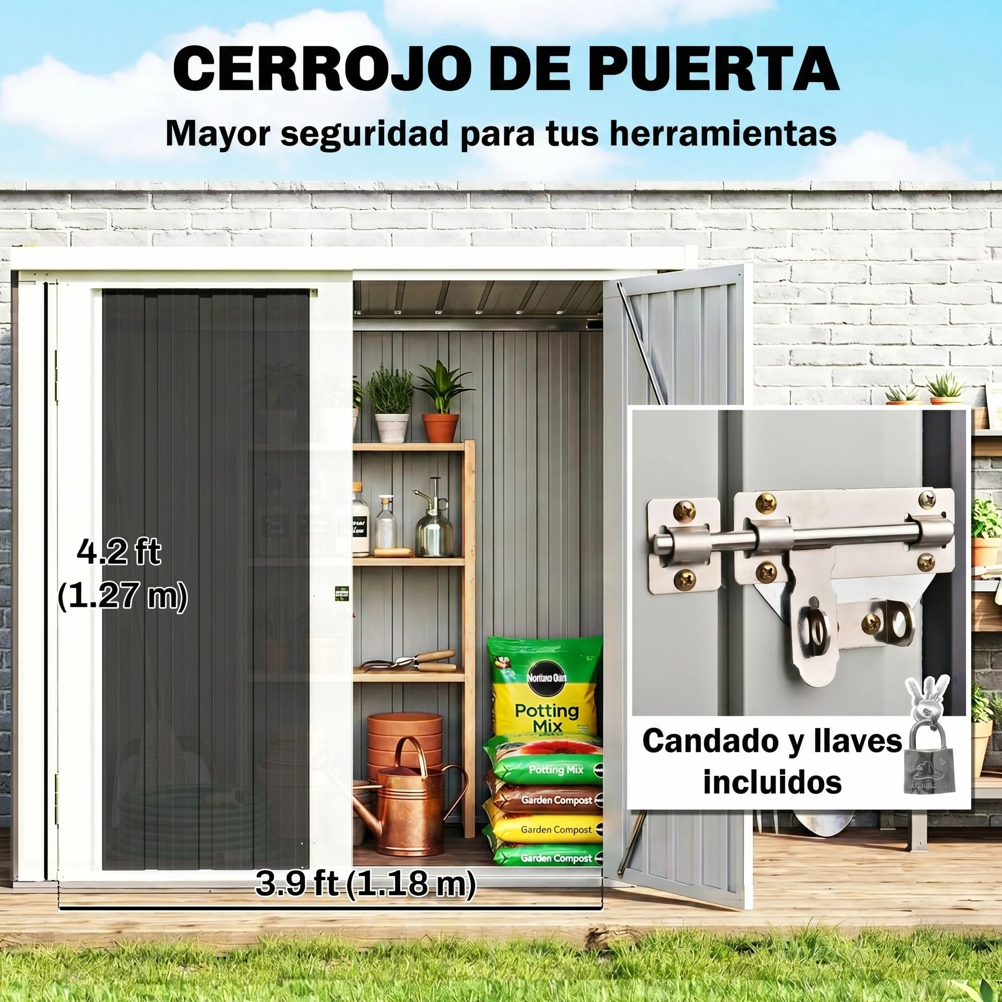 Outsunny Cobertizo de Jardín Metálico 1,26 m² 147x86x134 cm Caseta de Exterior con 2 Puertas y Cerradura