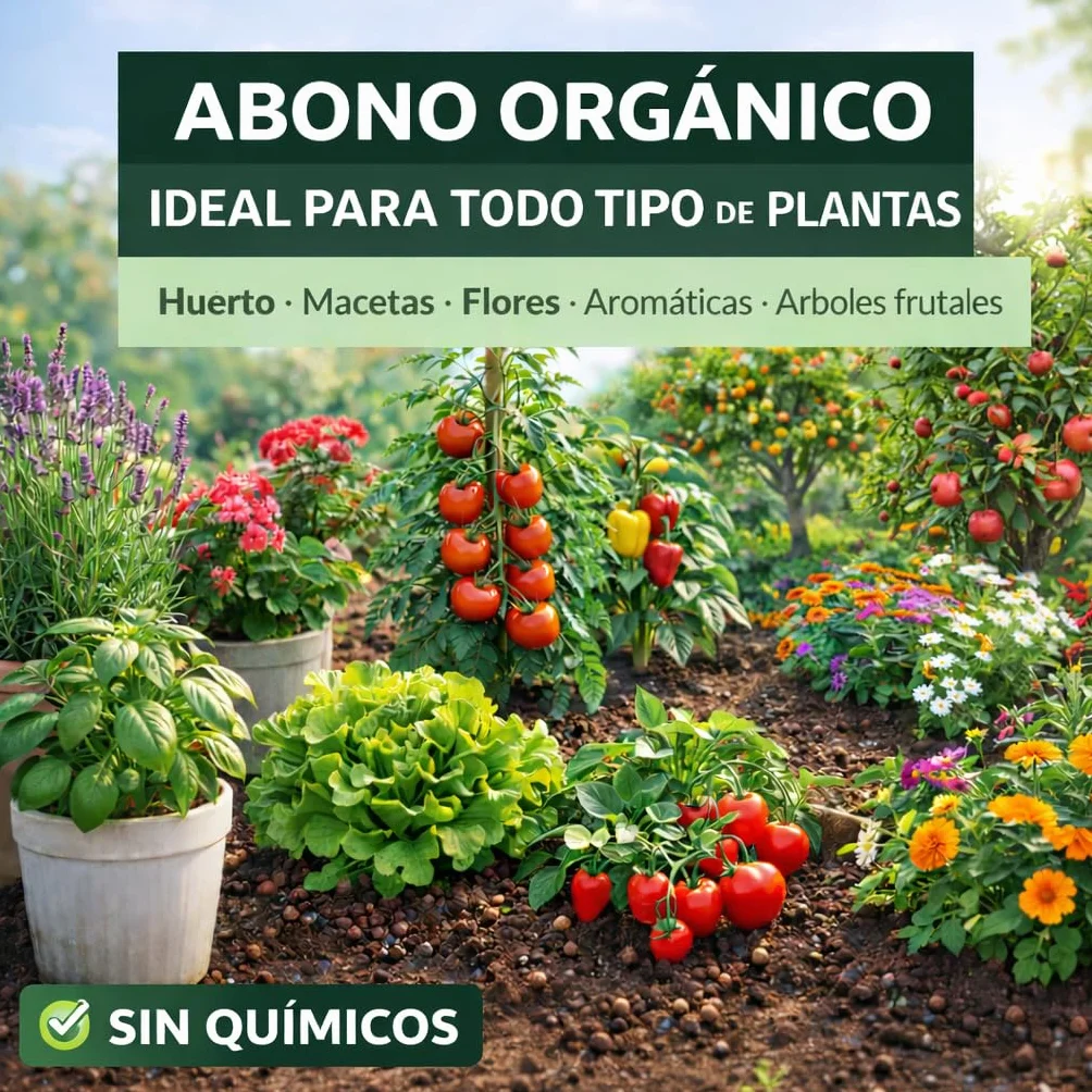 Fertigoo® Abono Orgánico 1kg Gránulos Liberación Lenta para Plantas Frutales y Huerto