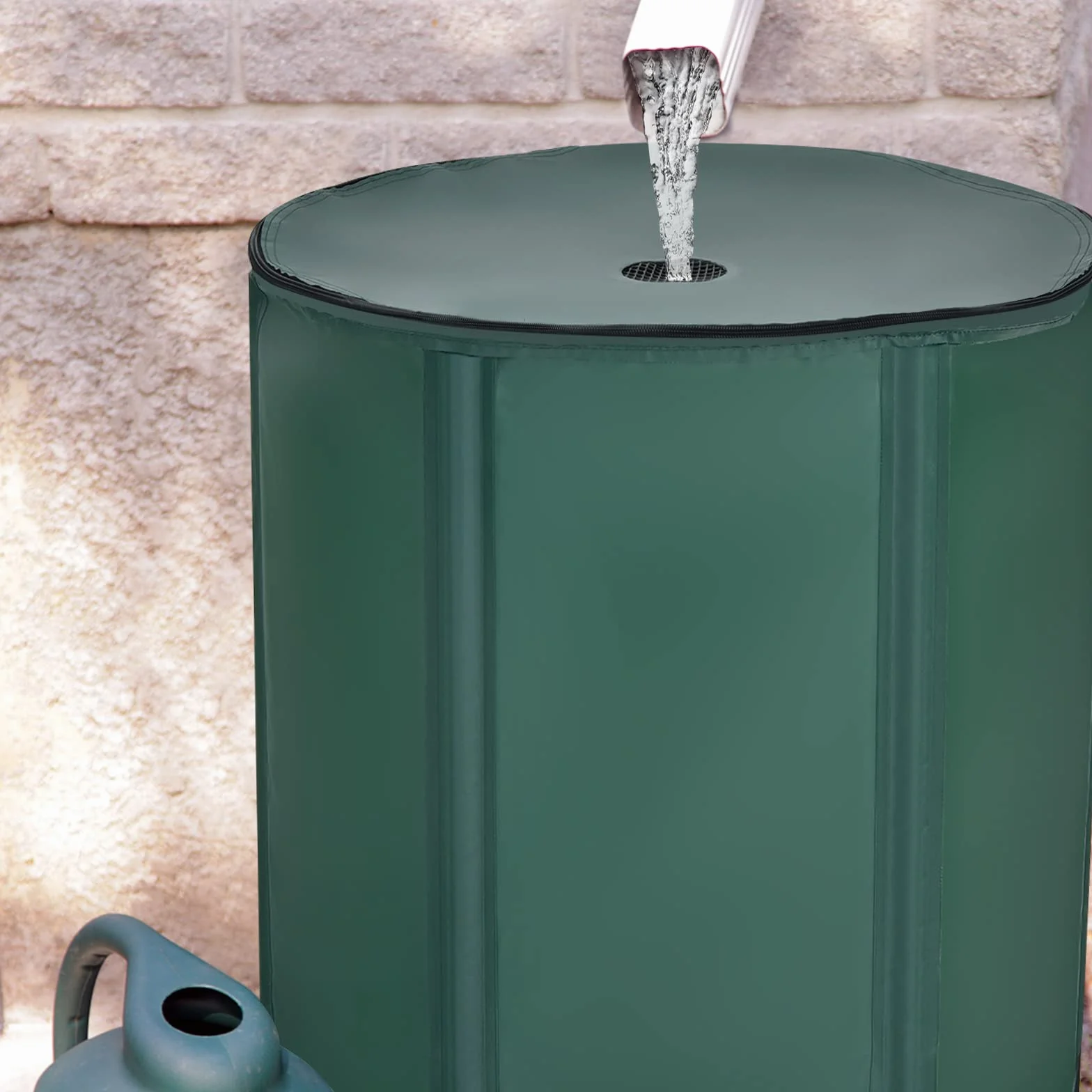 COSTWAY Barril Plegable 225 L Agua Lluvia Contenedor Agua Recogida Portátil con Filtro Válvula Desborde Red Cisterna Jardín