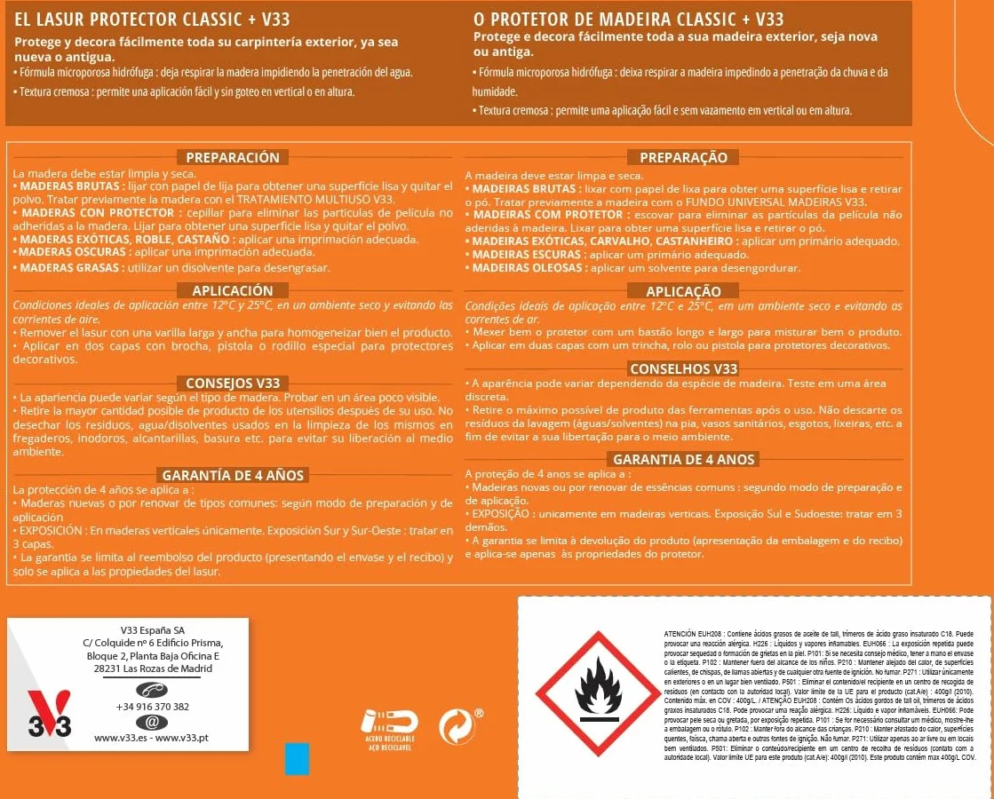 V33 Protector Decorativo de la Madera Classic+ Satinado Exótico 750ML