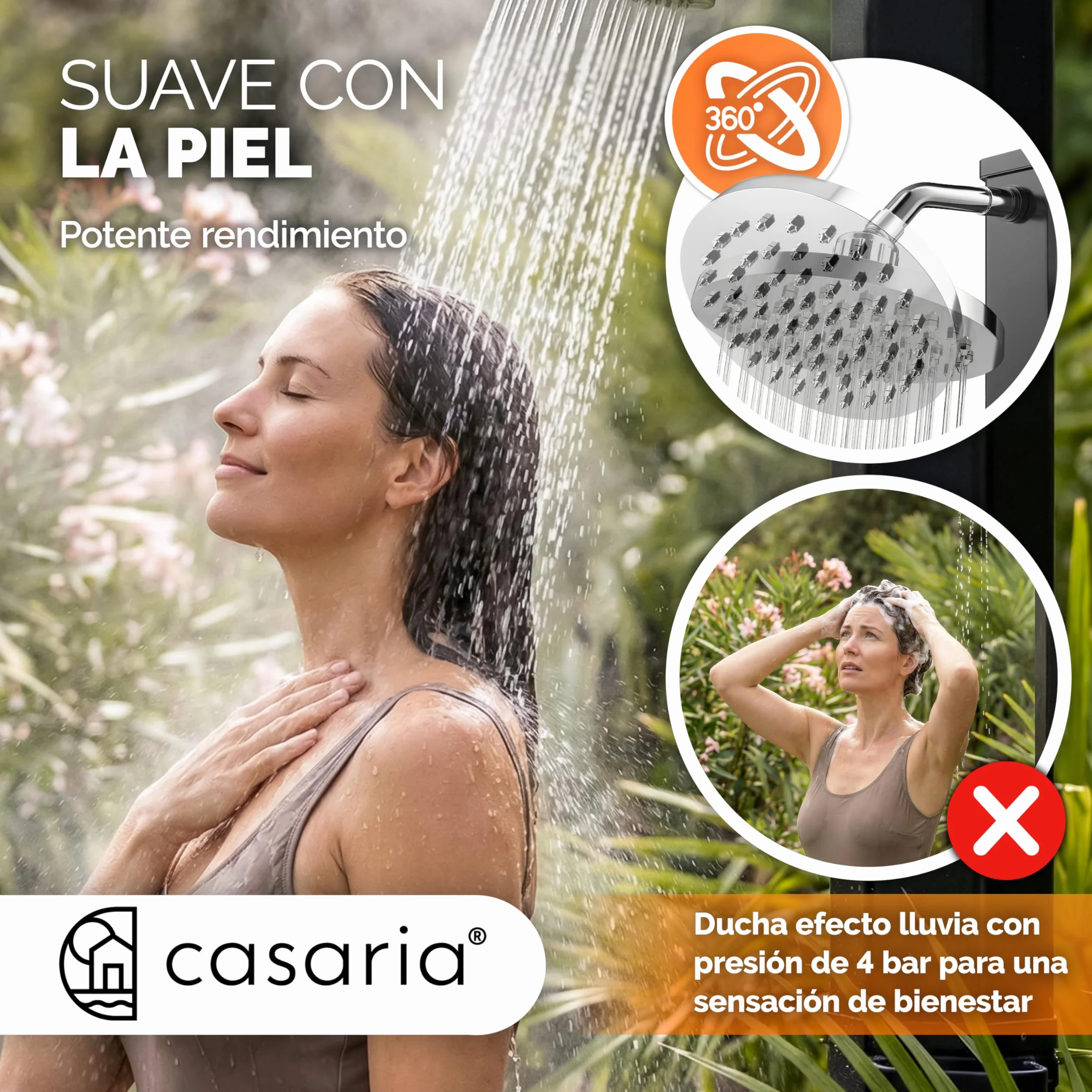 Ducha Solar Exterior 35 litros CASARIA Agua Caliente 60 °C Cabezal Lluvia Cubierta UV