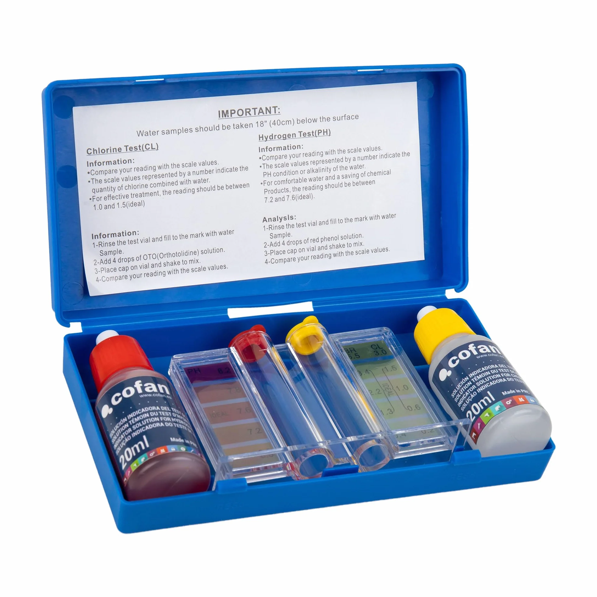 Cofan Kit de Test para pH y Cloro de Piscinas | Mantenimiento de Piscinas | Incluye todo lo Necesario