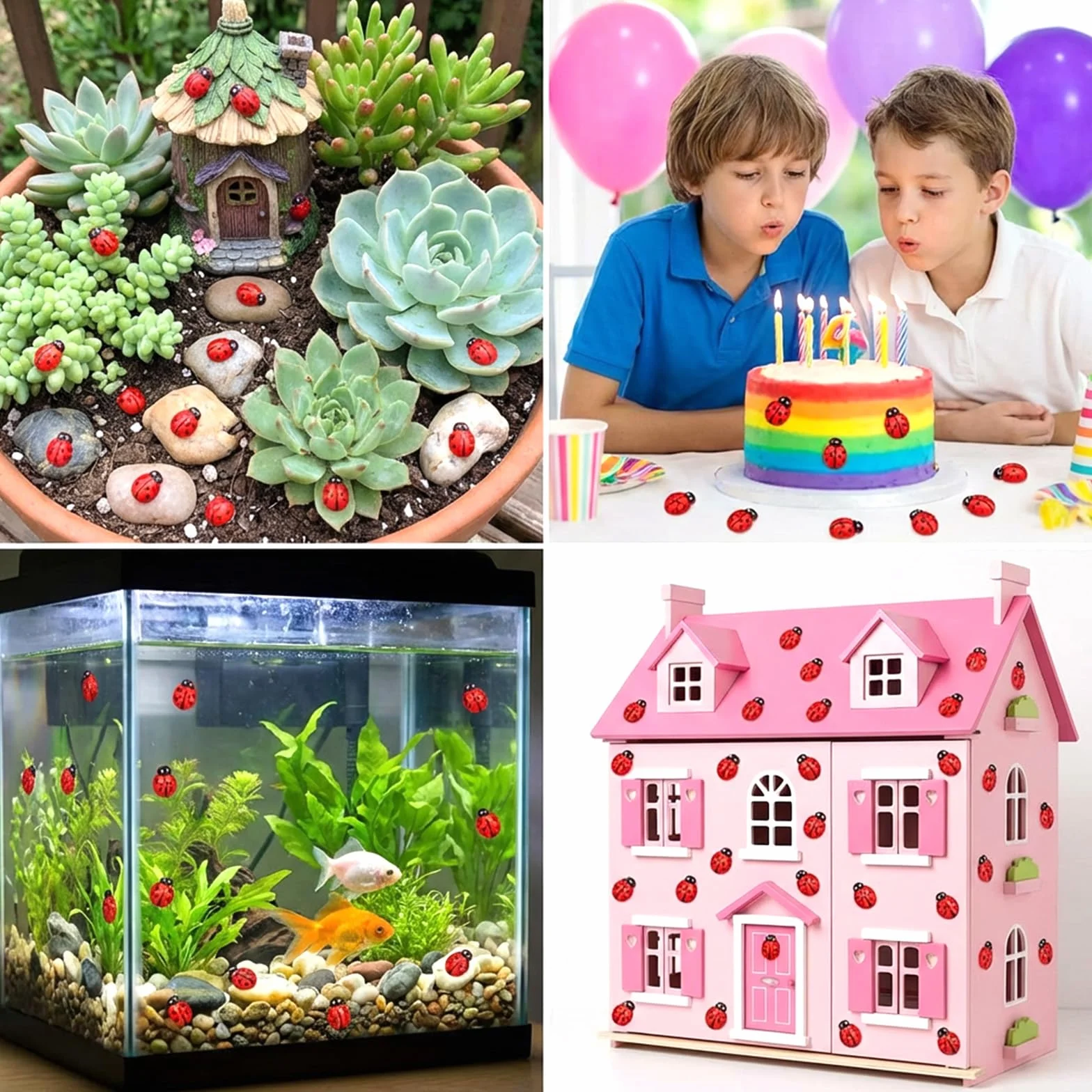 100 minifiguras decorativas de mariquitas, mini figuras de resina Ladybug Ladybug Luminosas Mariquitas Amuleto de la Suerte 3D Luminoso Decoración Jardín Figuras para Jardines de Hadas, Decoración de