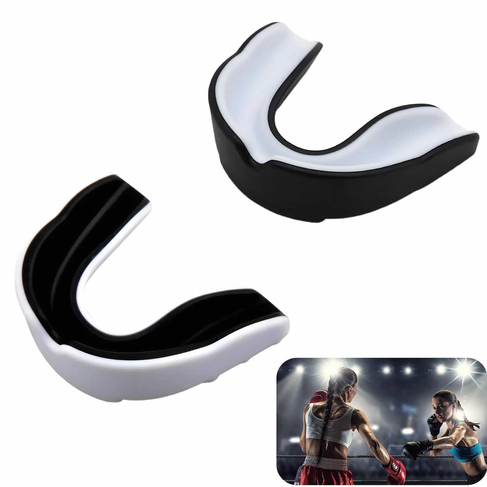 Protector Bucal Deportivo Adultos MMA Boxeo Rugby Hockey Artes Marciales Ajuste Personalizable Máxima Protección Blanco y Negro