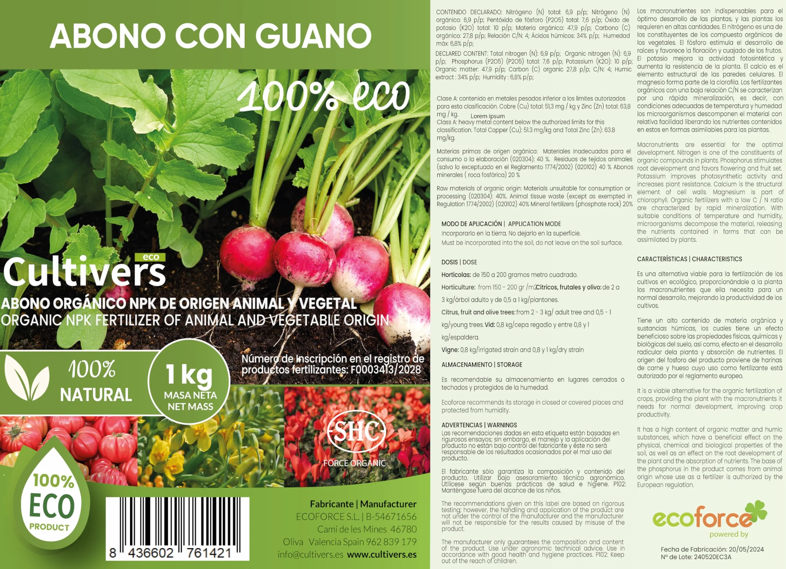 CULTIVERS Abono Guano Ecológico 5 kg Fertilizante Universal Orgánico NPK