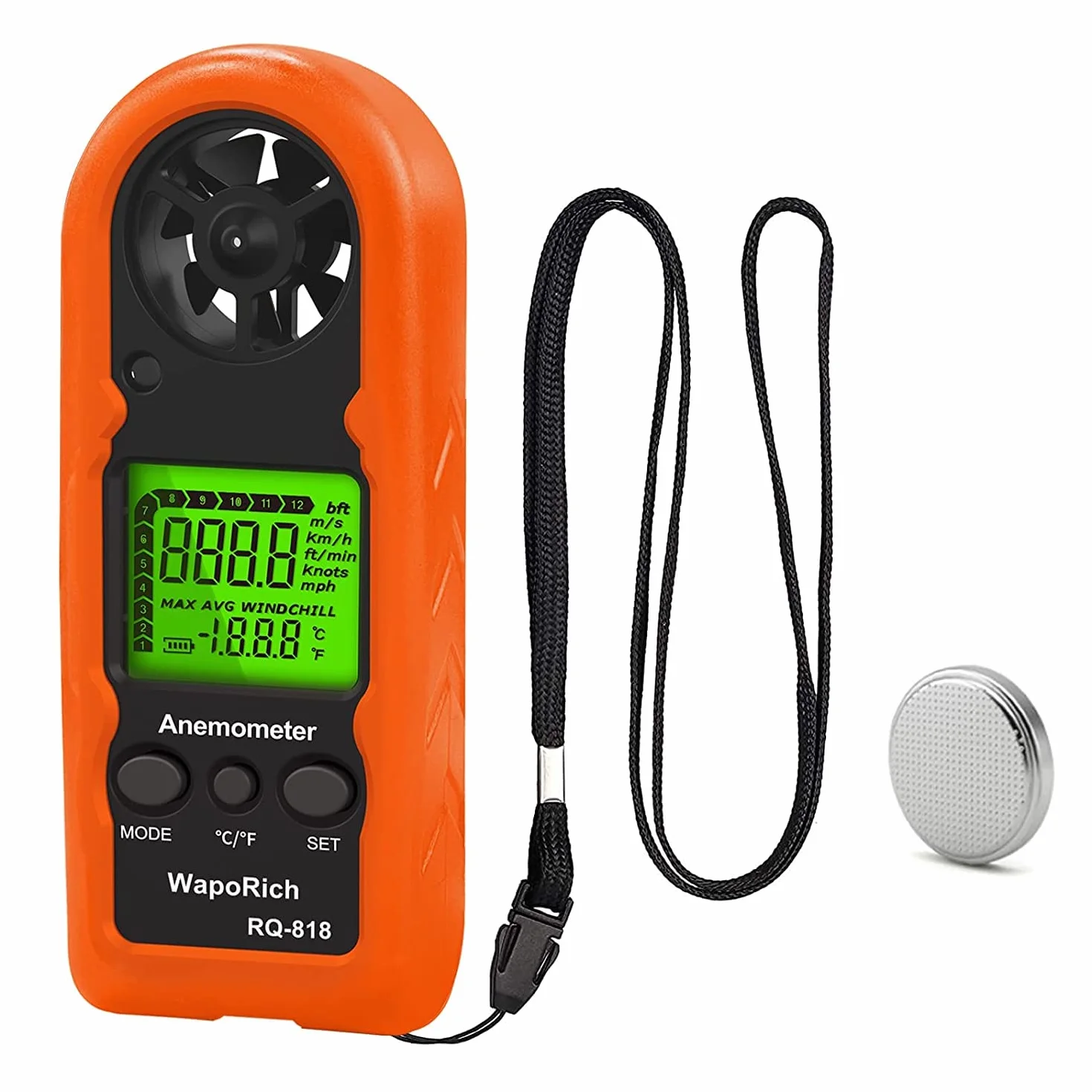 Anemómetro Mano RQ-818 Medidor Velocidad Viento Digital LCD Retroiluminada Temperatura Sensación Térmica Dron HVAC