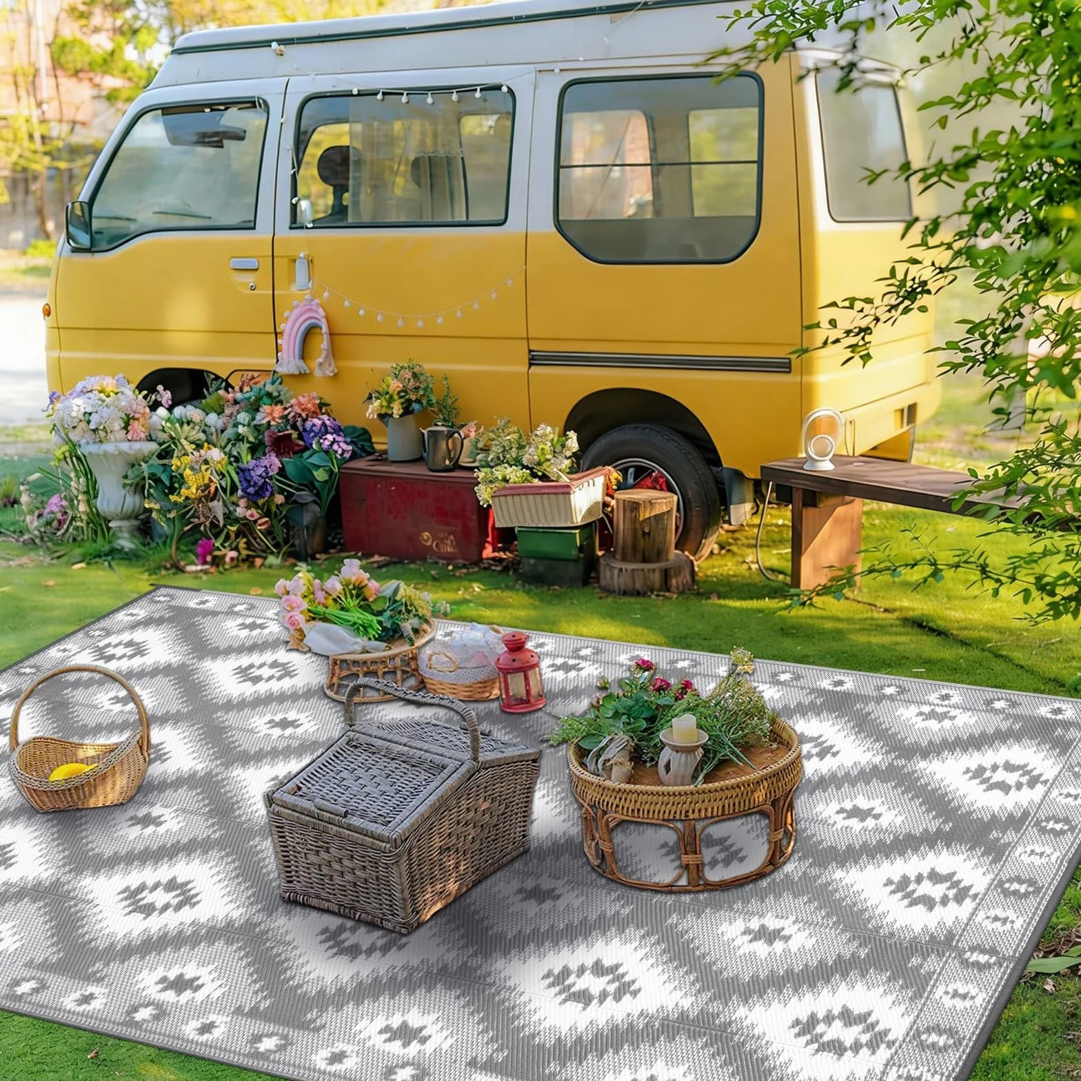 SHACOS Alfombra Terraza Exterior 240x300cm Reversible Plástico Jardín Camping Picnic