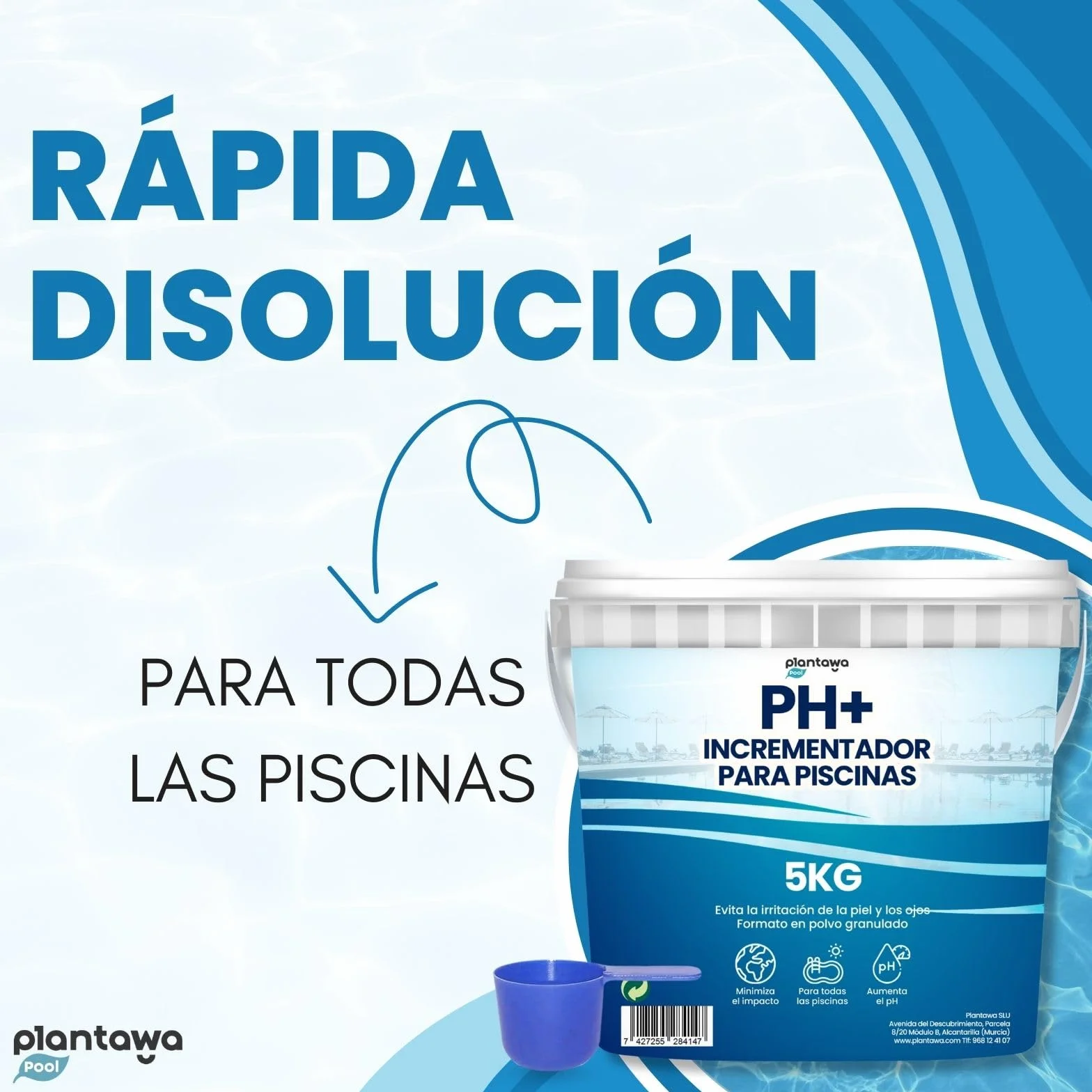PLANTAWA Incrementador pH Piscina Plus 5Kg, Elevador pH+ en Polvo para Piscinas y Spas