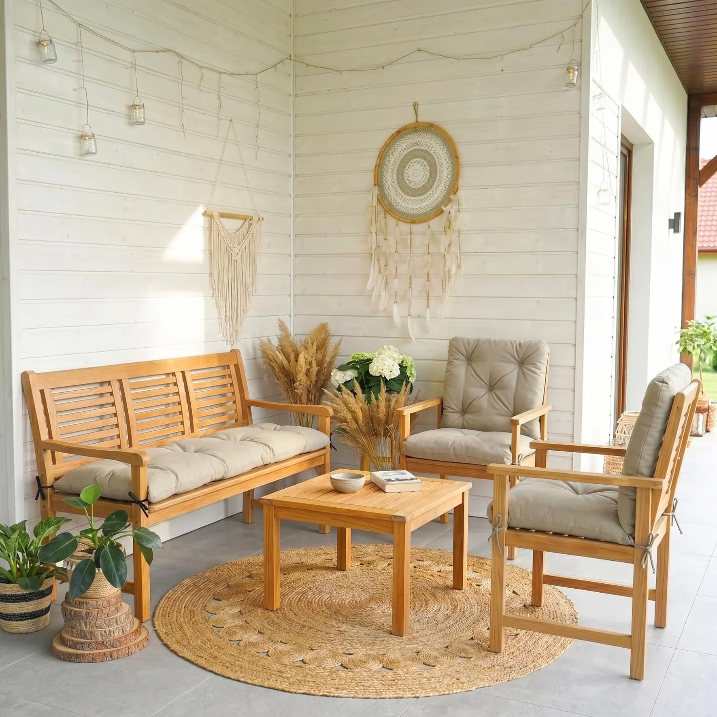 Cojin para Banco Impermeable Exterior 4L Textil 50x50x50 cm Crema Resistente UV