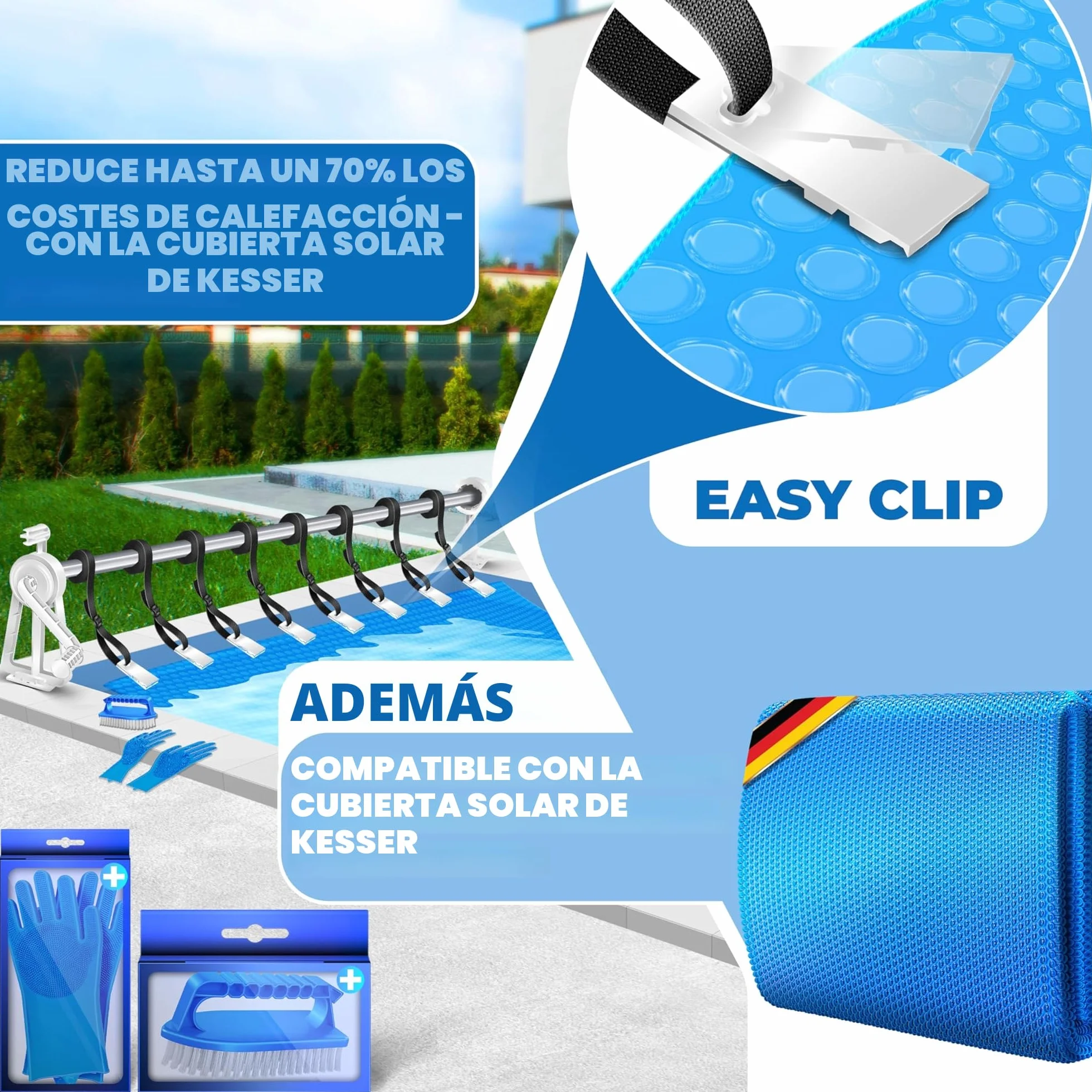 KESSER Enrollador de Piscina Premium Sistema Enrollable 1,05 m - 6,15 m para Lona Solar Móvil