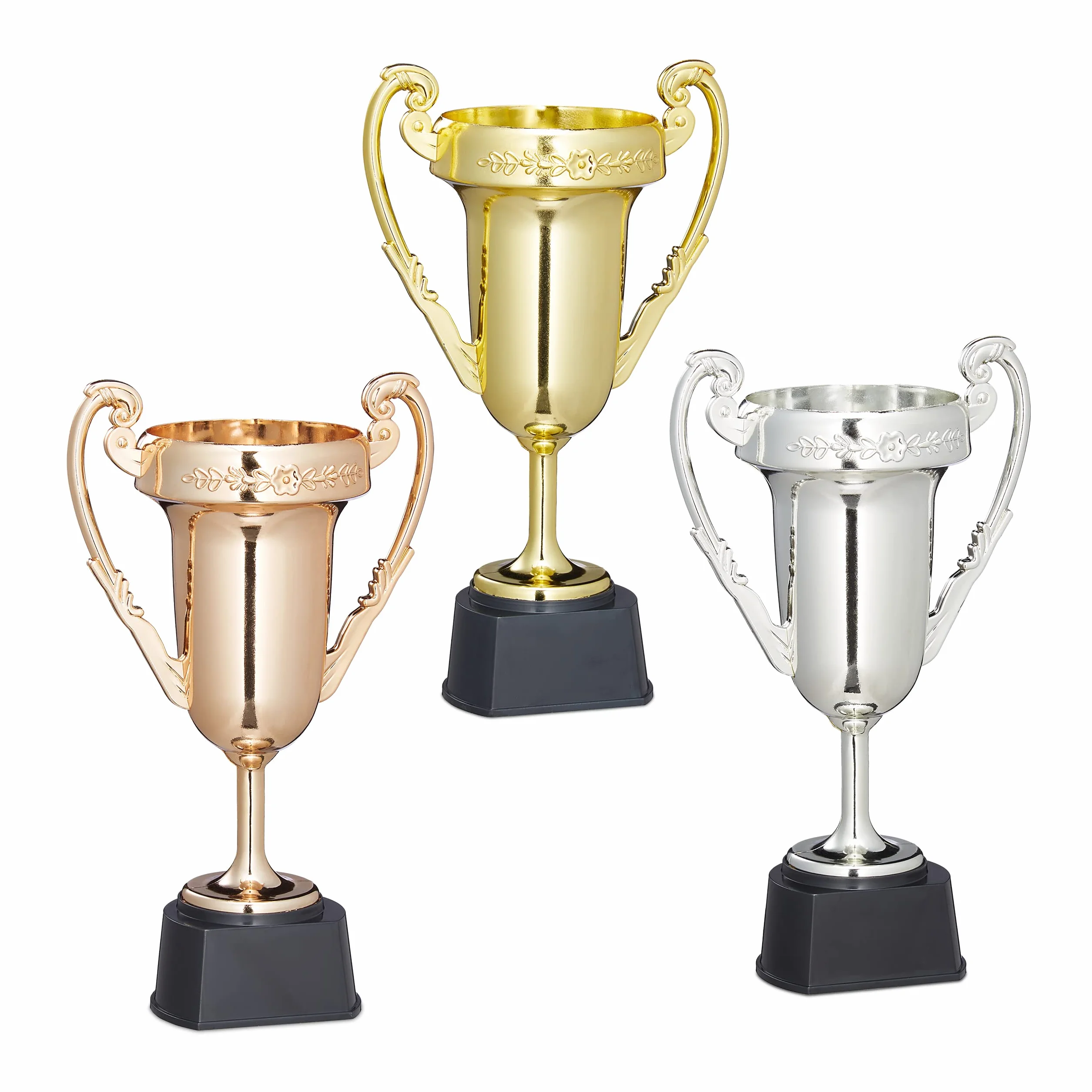 Relaxdays Set 3 Copas Trofeo Ceremonia Premio Torneos Deportivos 22,5x13,5x8,5 cm Multicolor
