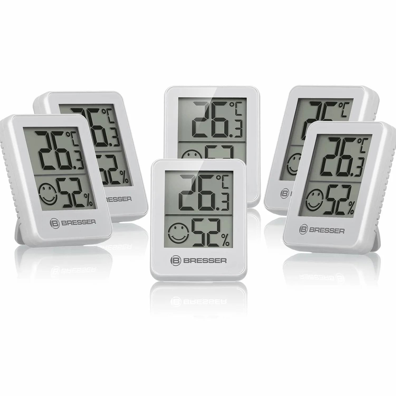 BRESSER Temeo Termómetro Higrómetro Set de 6 Higroindicadores para Pared, Indicador de Temperatura Interior, Blanco